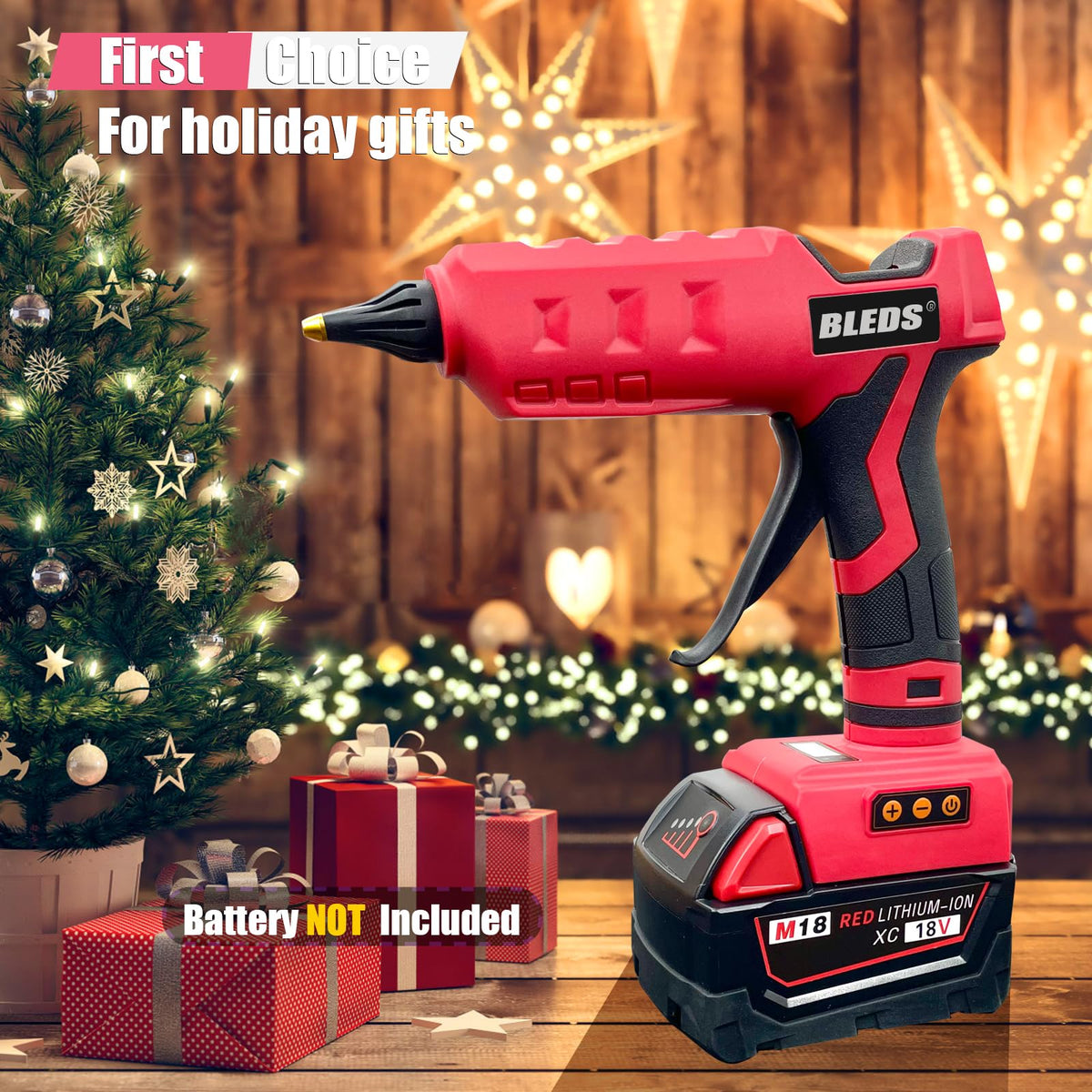 BLEDS 100W Cordless Glue Gun for Milwaukee 18V Battery, LED Digital Temperature Adjustable 212-392°F, High Output Handheld Power Full Size Heavy Duty Hot Glue Gun with 10 Glue Sticks (Tool only)
