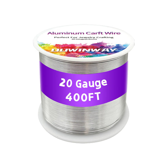 20Gauge Silver Aluminum Crafts Wire 400FT, for Jewelry Crafting, Gemstone Metal Coiling, Sculpting, Armature, Jewelry Making Beading Floral Soft DIY Metal Craft Art Wires Colored and Soft