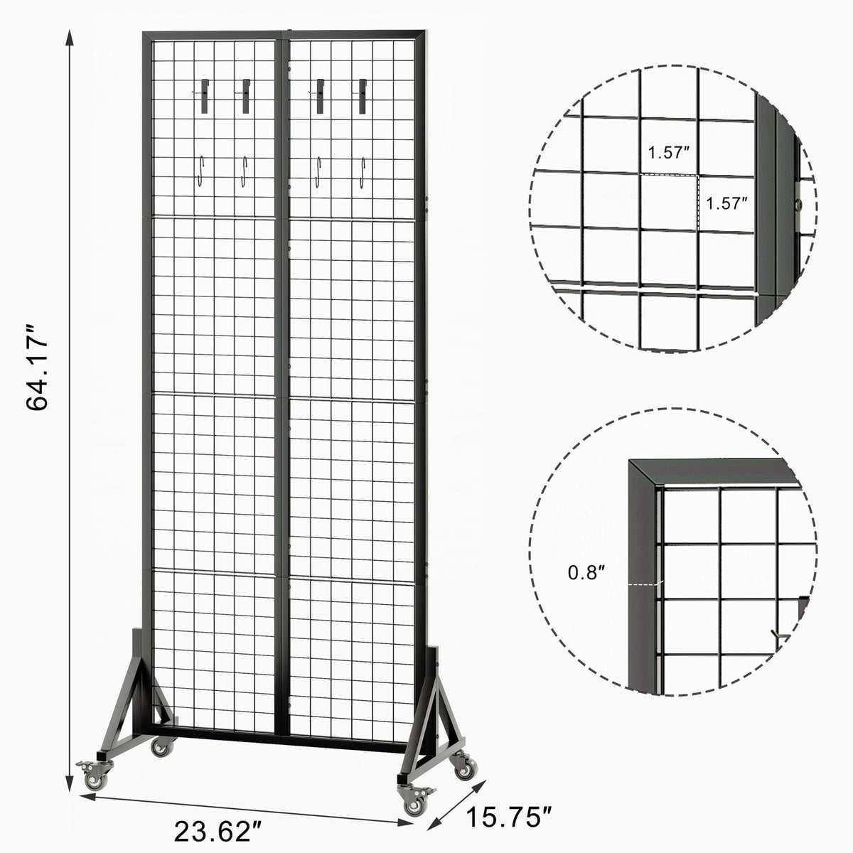 VAFEKOL Rolling Gridwall Display Stand, 65.6" H x 23.6" W Wire Mesh Rack with Wheels, Metal Display Grid for Art Shows, Craft Fairs, Retail Boutique & Home Storage, Black