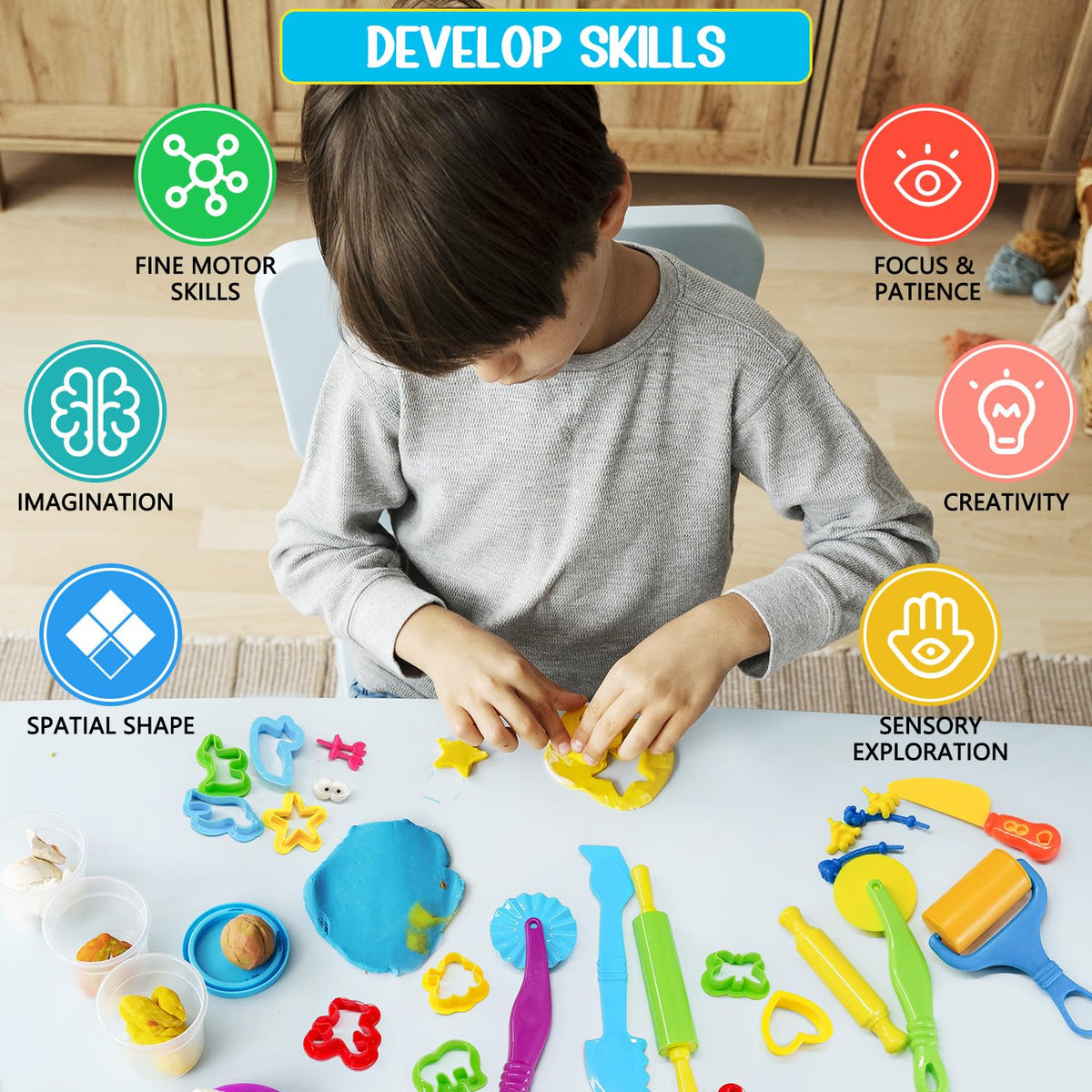 Playdough Tool Kit, 28 Pcs Basic Clay and Dough Tools Starter Set for Kids Ages 3+ Creative Play Accessories with Various Shape Molds & Cutters, Sensory Clay Toys Gifts for Back to School Christmas