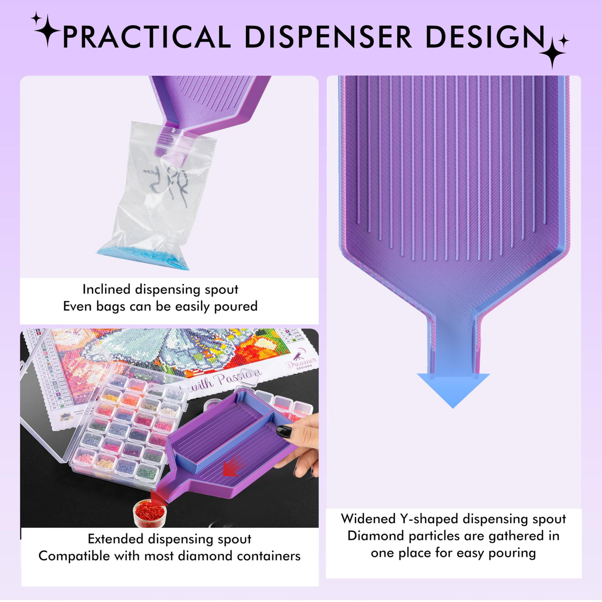 Diamond Art Trays with Lids, Multi-Color Partitioned Diamond Painting Tray, Suitable for 5D Diamond Dots, Purple Gold