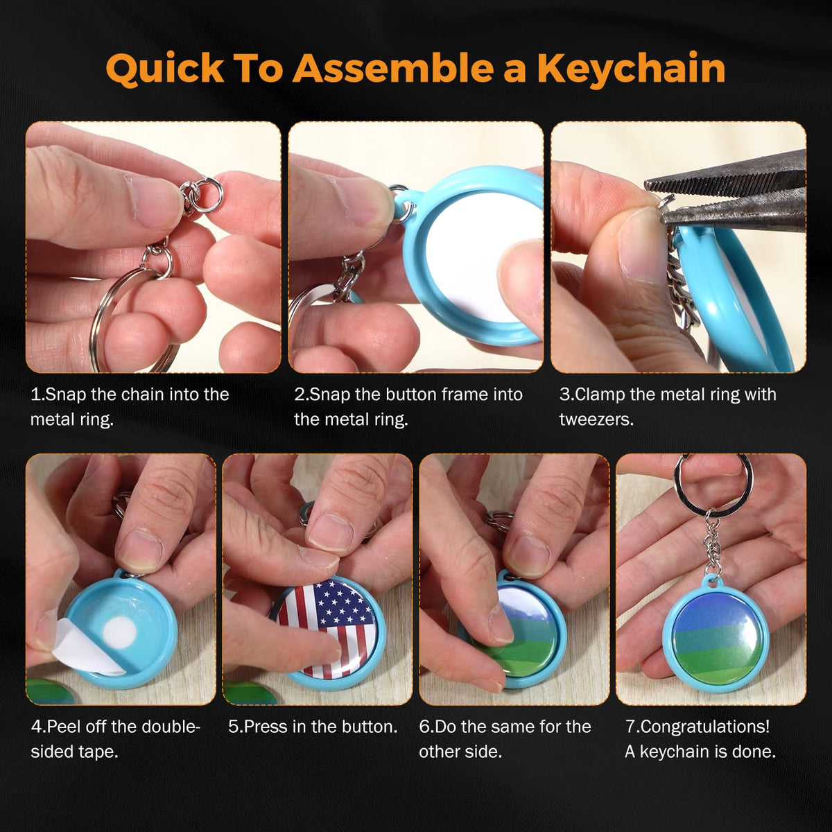 BEAMNOVA 50 Sets of Button Maker Supplies for 32mm 1.26 in (1-1/4 inch) Double-Sided Keychain Metal Parts for Hand Press Round Badge Crafts Making Machine
