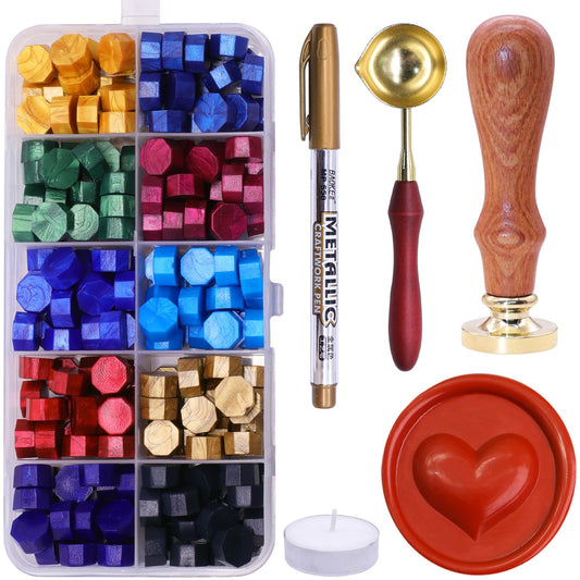 SWANGSA 3D Heart Seal Stamp Kit With 200pcs Wax Beads, Great for Embellishment of Invitations, Wine Packages, Gift Ideas