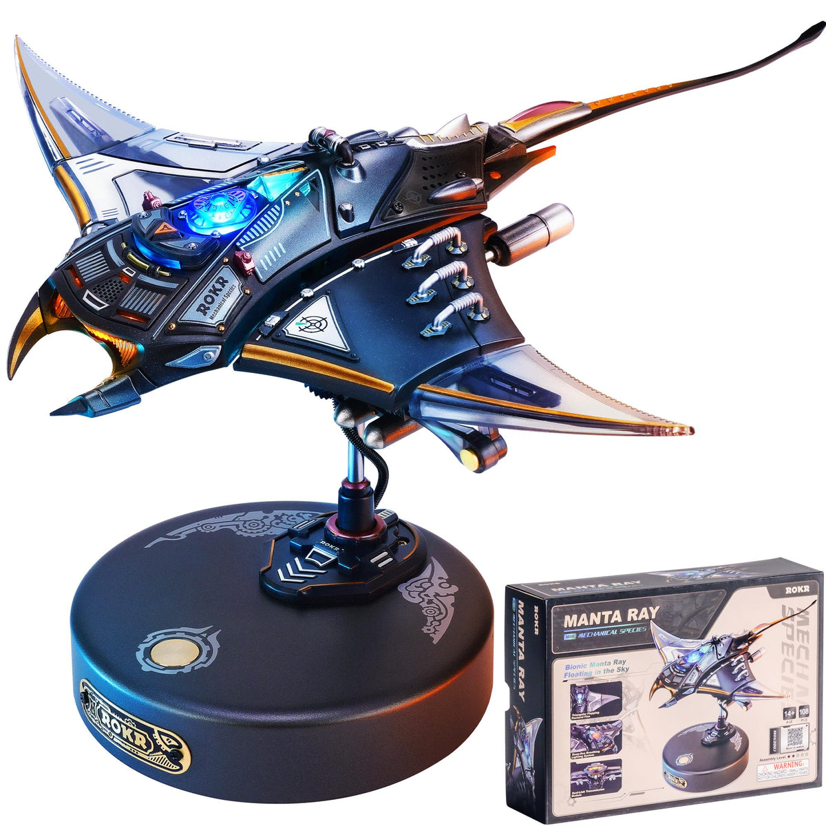 ROKR Mechanical Manta Ray 3D Metal Model Puzzle for Adults & Teens, Mechanical STEM Model Building Kit, Unique Desk Decor Manta Ray(MI06)