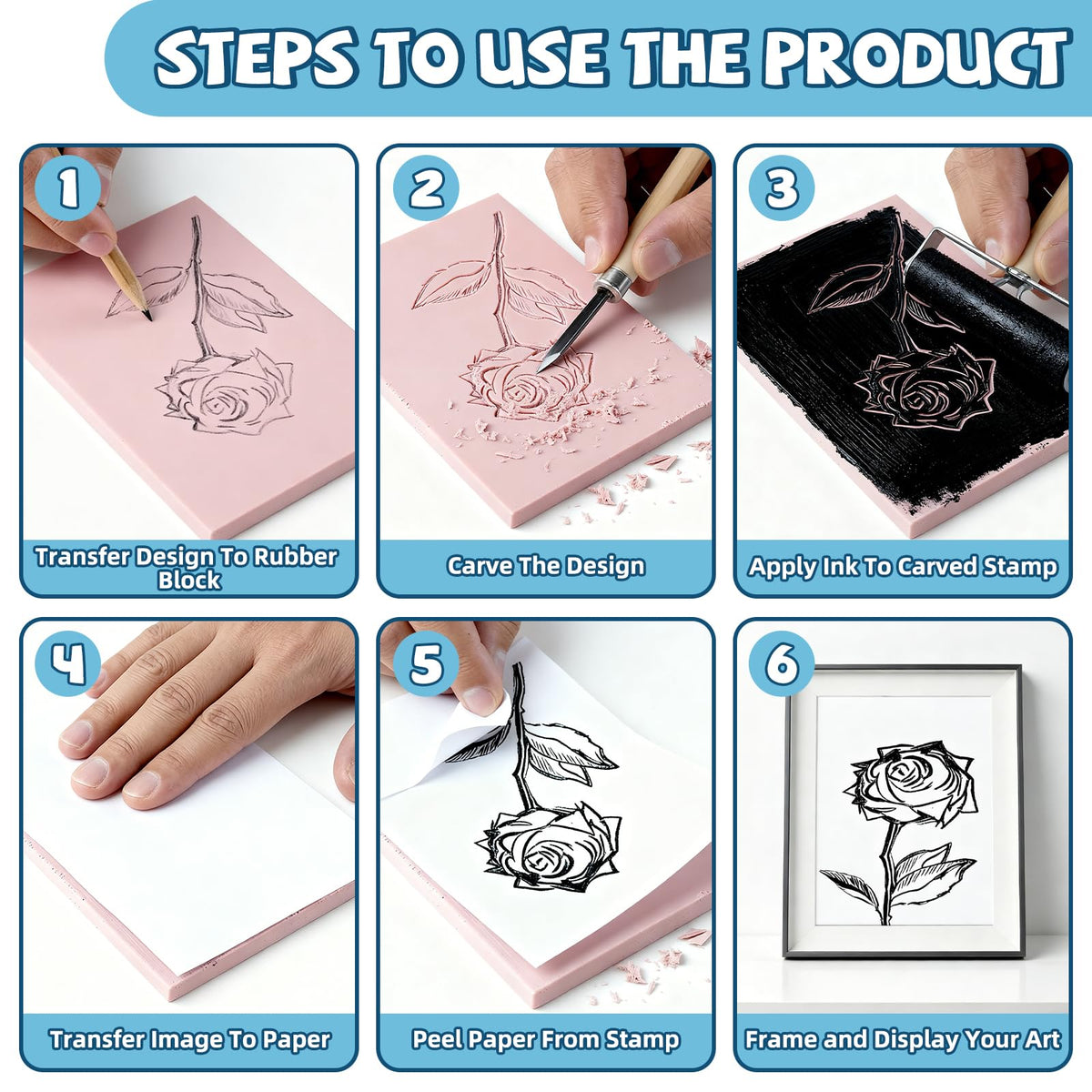 12Pcs 4"x6" Rubber Linoleum Blocks for Printmaking - Complete Stamp Carving Kit, Ideal for Linocut Block Printing, DIY Art Projects & Craft Supplies