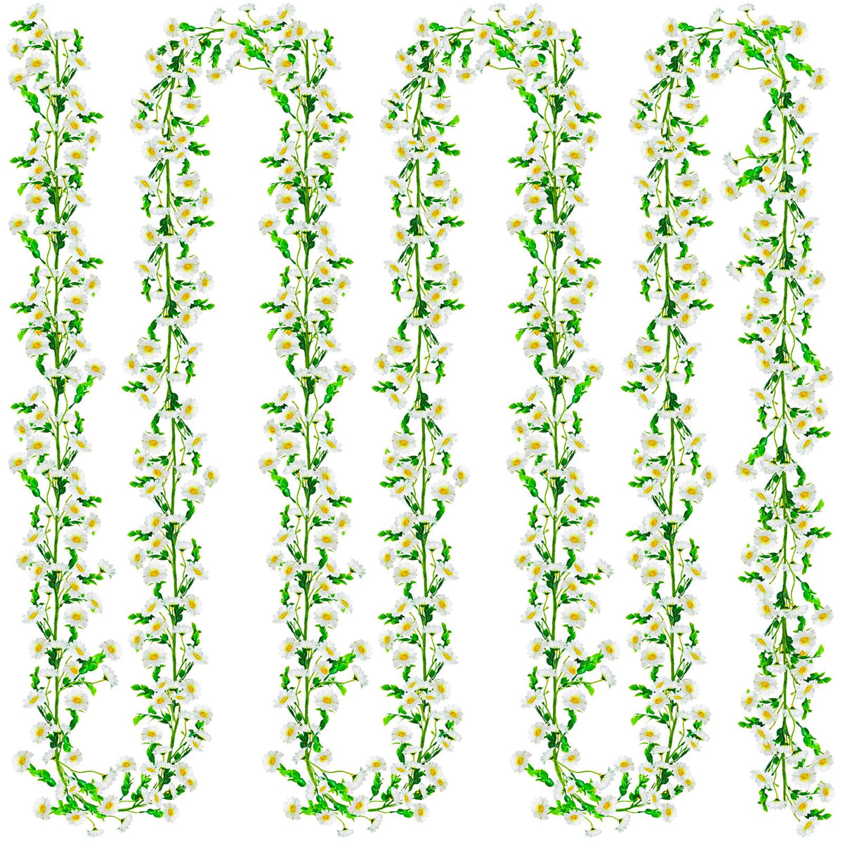 4 Pack Artificial Daisy Flowers Vine, 27.2 Ft Silky Artificial Garland with White Daisy and Vine Floral Garlands Decoration for Room Wall, Flower Themed Party, Wedding Supplies