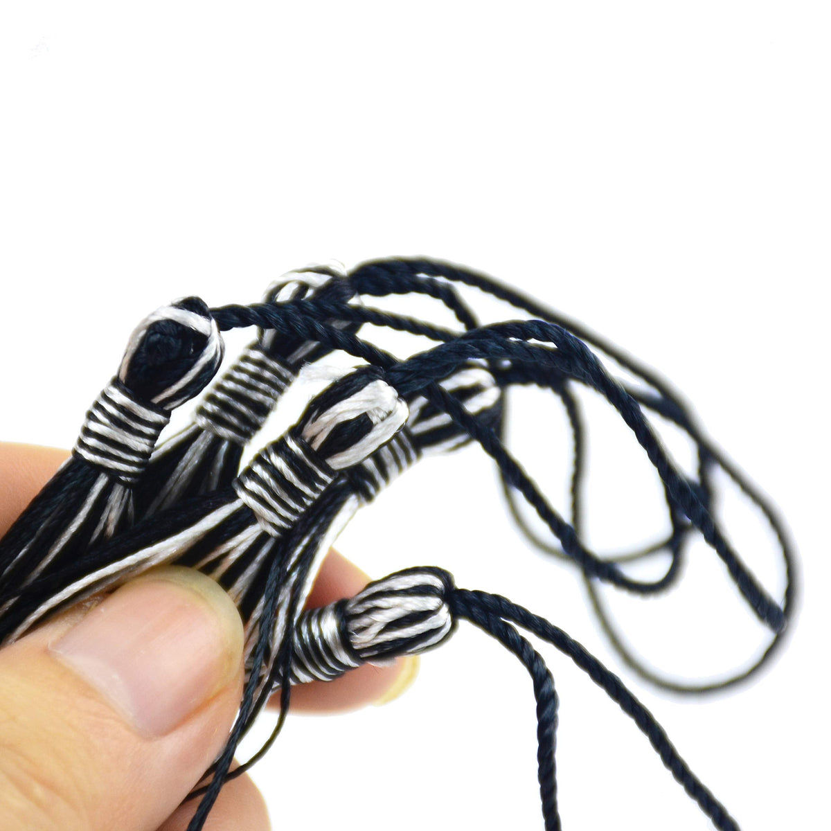 100pcs 13cm/5 Inch Silky Floss Bookmark Tassels with 2-Inch Cord Loop and Small Chinese Knot for Jewelry Making, Souvenir, Bookmarks, DIY Craft Accessory (Black&Silver)