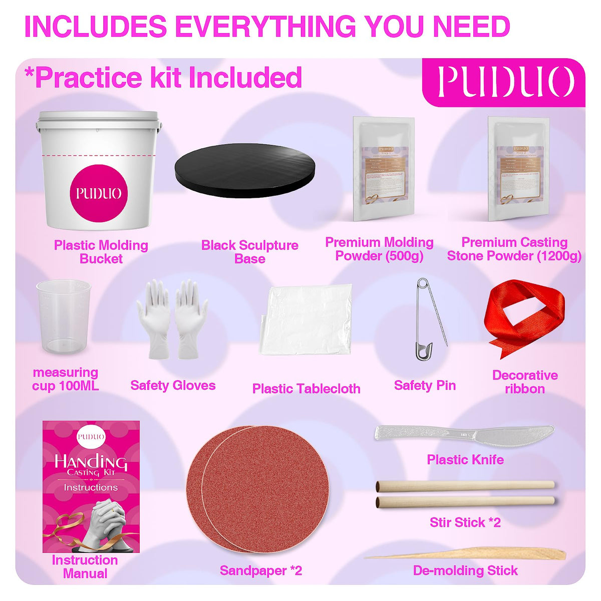 Puduo Hand Casting Kit for Couples or Family, DIY Plaster Hand Mold Keepsake Sculpture Kit Gifts for Her, Kids, Weddings, Anniversary