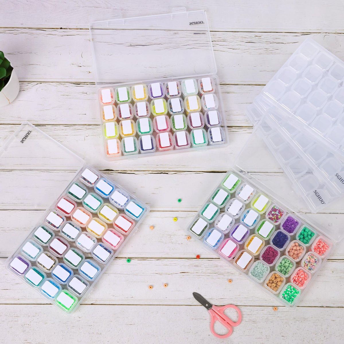 SGHUO 168 Slots 6pcs 28 Grids Diamond Painting Boxes Plastic Organizer, Bead Organizer
