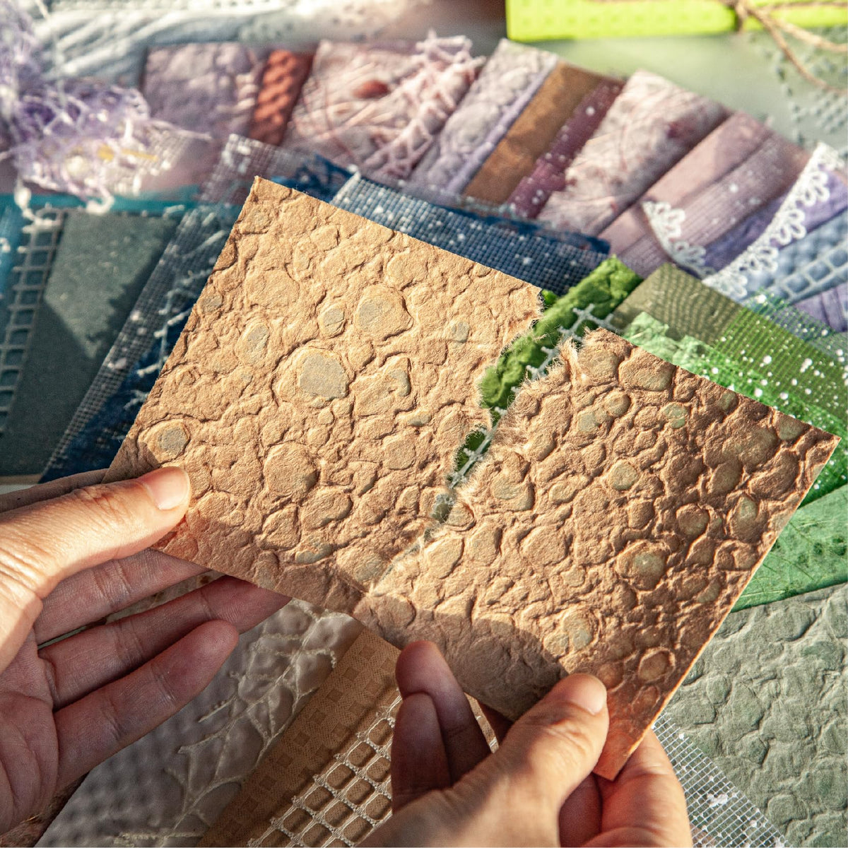 96 Sheets Textured Scrapbook Paper and Mesh Fabric Assorted Set - 6 Pack Mixed Special Paper for Scrapbooking Planner Bullet Junk Journal Supplies Mixed Media Collage Card Embellishments 3.9x5.5 Inch