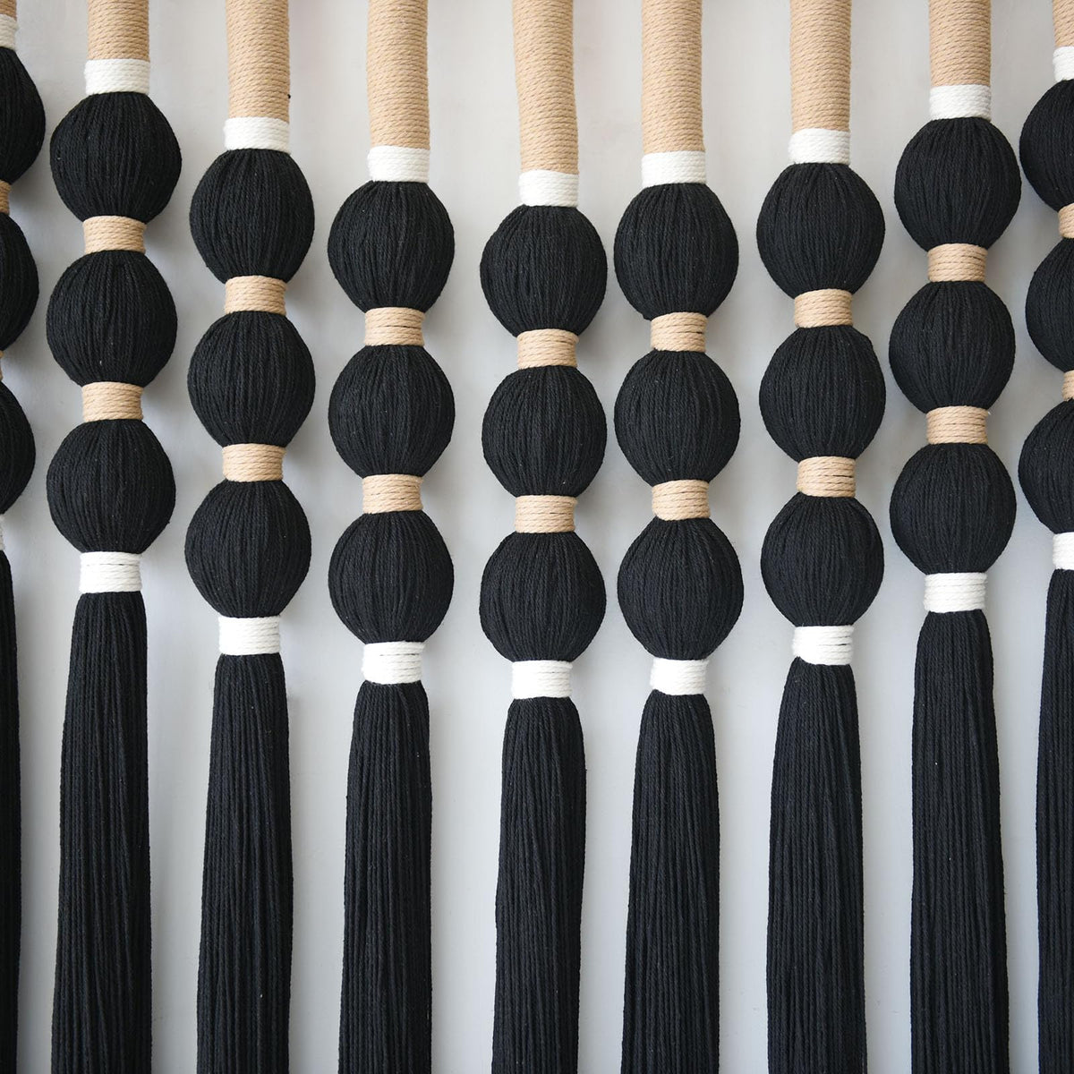 Macrame Wall Hanging Boho Wall Decor Black Fiber Yarn Wall Art Handmade Cotton Spherical Knot for Living Room Bedroom Nursery Office Home Decor27" W x 33" L