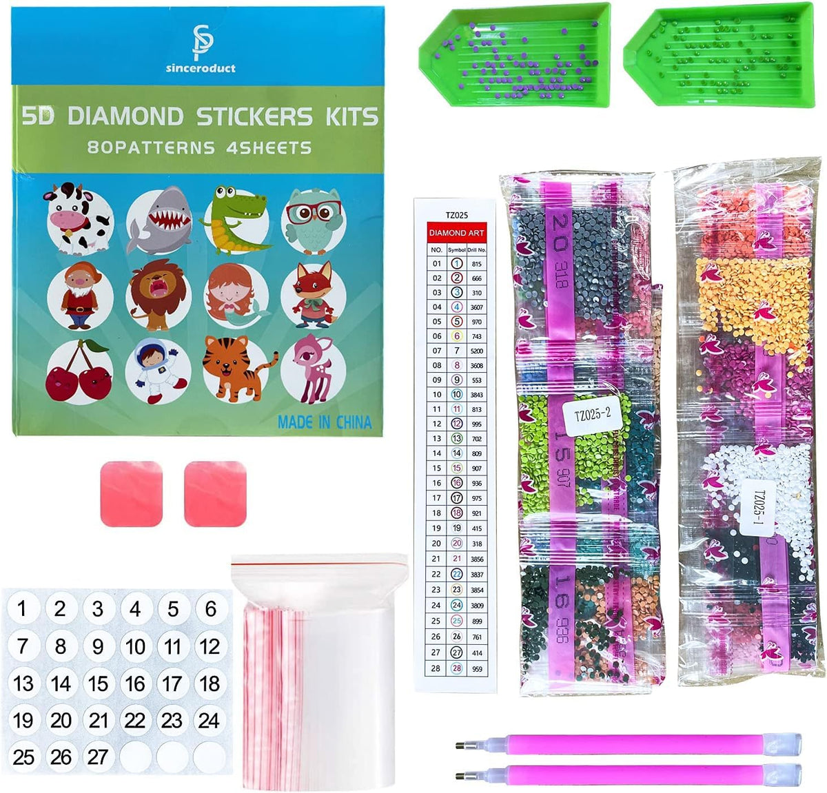 sinceroduct 80pcs Diamond Stickers for Kids - 5D DIY Gem Art Kits, Safe and Colorful Crafts for Girls, Boys, and Beginners
