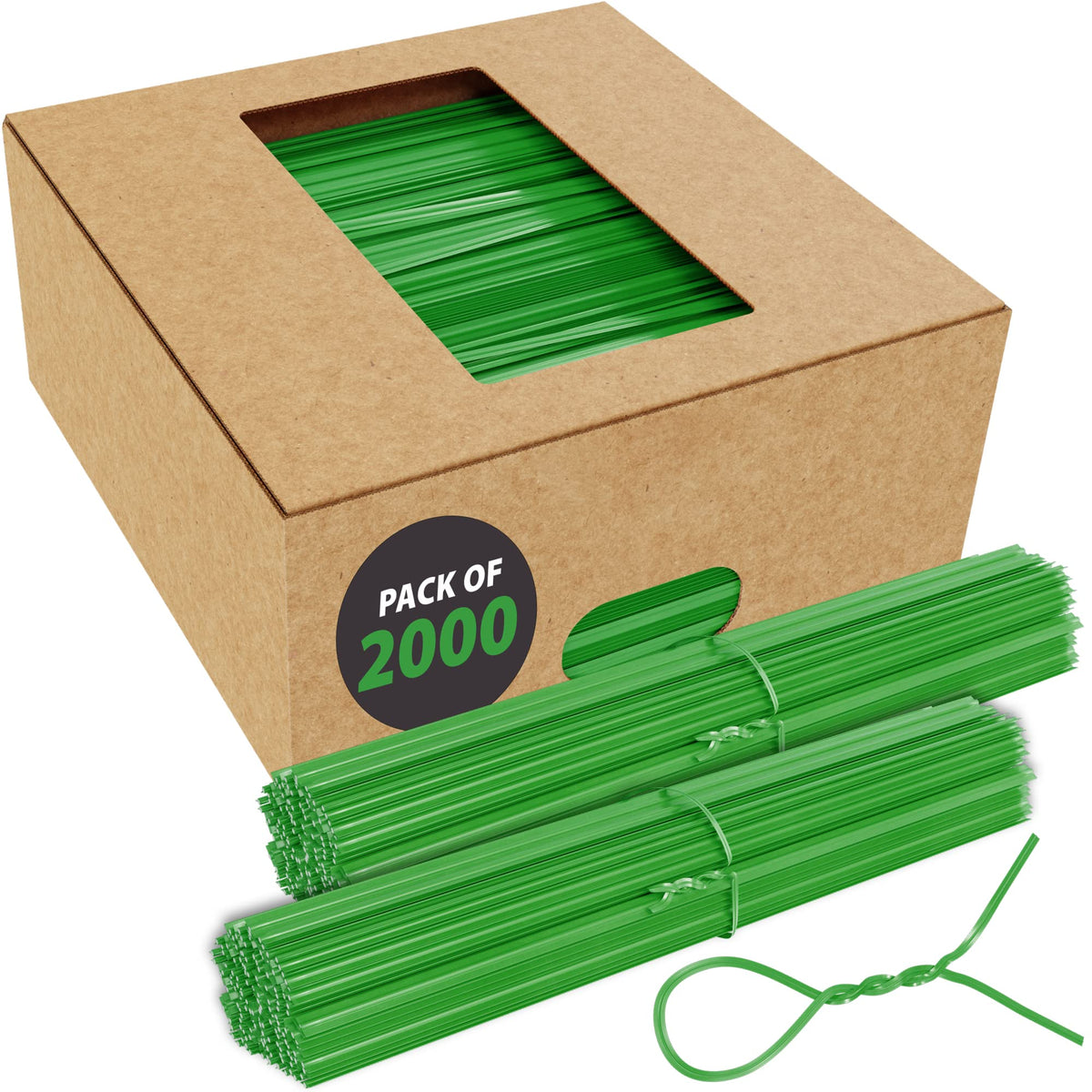 Green Twist Ties for Bags | Bulk 2000 Pack with Dispenser Box | 4" Coated Wire Ties Reusable Bread Twisty Ties for Plastic Bags