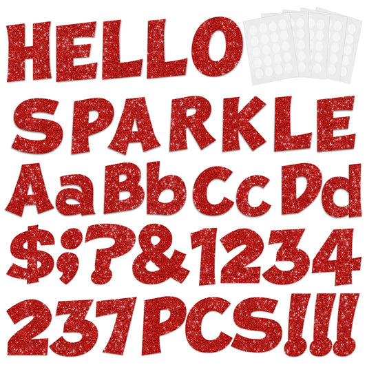 237 Pcs Glitter Bulletin Board Letters, Numbers and Punctuation, Poster Board Letters Alphabet Cut Out Cardboard Letters Accessories for Classroom Display Decorating Supplies 4inch (Red)