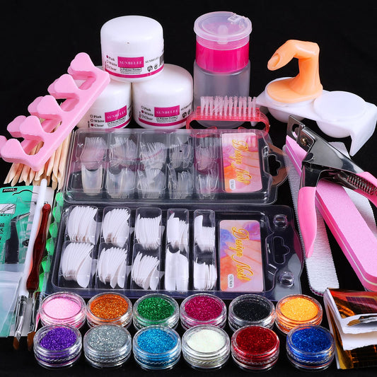 Nail Kit Set Professional Acrylic with Everything, 12 Glitter Acrylic Powder Kit Nails Art Tips Decoration, DIY Gifts for Women Nail Art Tool and Supplies for Beginners