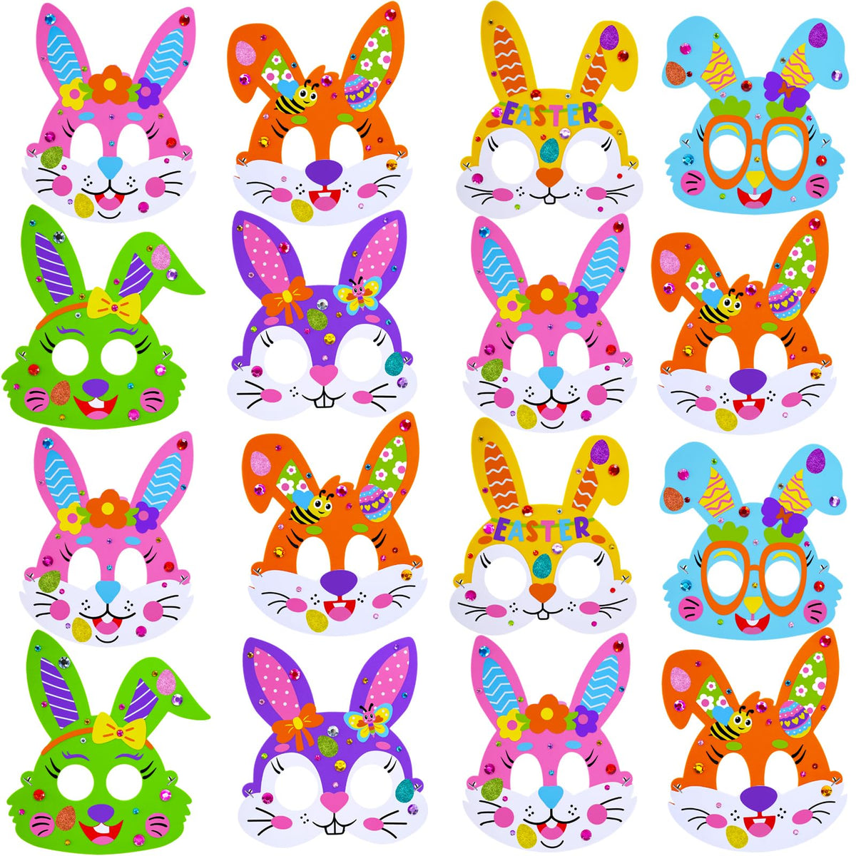 Winlyn 24 Sets Easter Bunny Masks Craft Kits DIY Foam Easter Bunny Party Mask Art Sets Bunny Face Stickers Arts and Crafts for Kids Party Favors Spring Easter Classroom Activities Art Project
