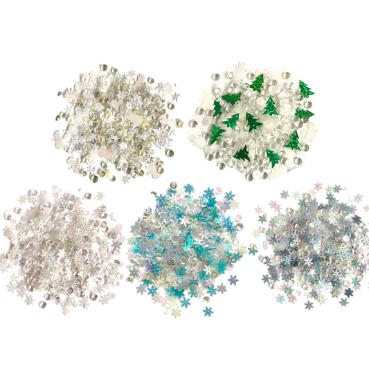 Buttons Galore Sparkletz Embellishments, Iridescent Diamonds, Half Pearls, Sequins & Seed Beads for Crafts, Scrapbooks, Card Making & Shaker Crafts-Winter- 50 Grams Total