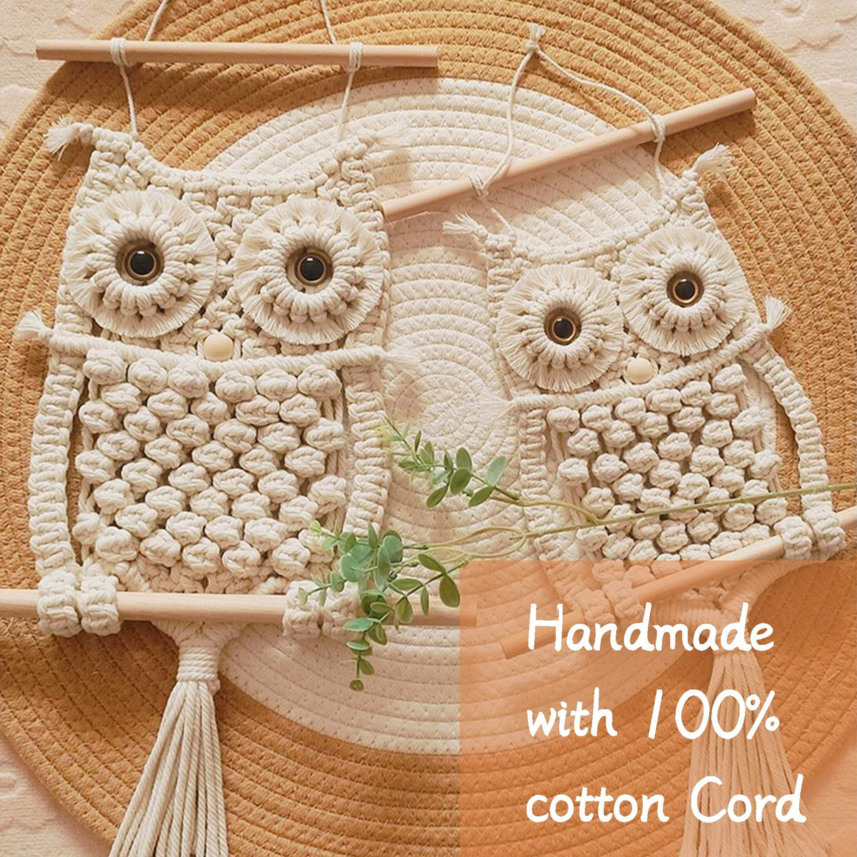 Cilkus Owl Macrame Wall Hanging – Handmade Boho Macrame Wall Decor, Macrame Wall Art Tapestry, Boho Wall Hanging Owl Decor for Bedroom, Living Room, Nursery – Beige (Beige-Large)