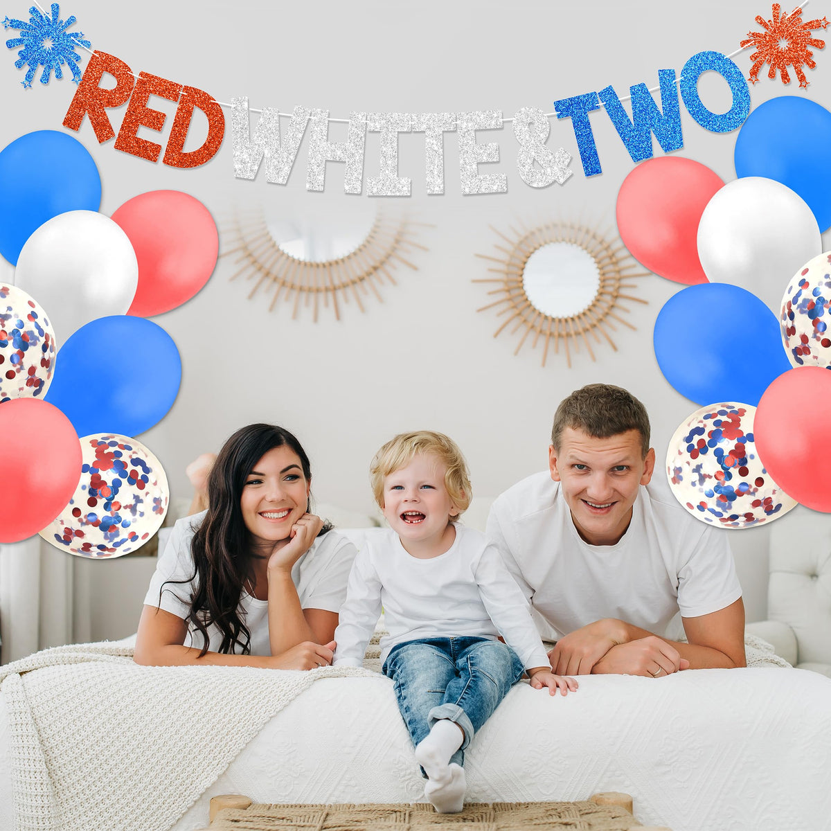 Red White & Two Birthday Decorations - 4th of July 2nd Birthday Decorations for Kids With Banner Cake Topper Cupcake Toppers Balloons