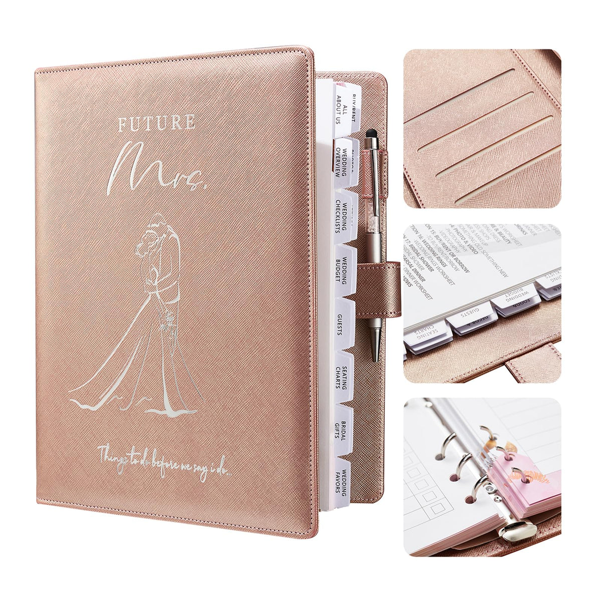 AW BRIDAL Future Mrs Wedding Planner Book and Organizer Gift Set, Personalized Destination Wedding Planners, Rose Gold Planning Gift for Bride and Engaged Couples, Cool Engagement Gifts for Her