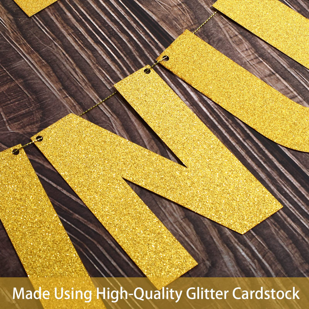 TaoBary 112 Pcs DIY Letter Kit Glitter Customizable Banner Letters Include 107 Letters and Numbers 3 Rope and 2 Needles for Birthday Halloween Christmas Wedding Valentine Party Decor(Gold)