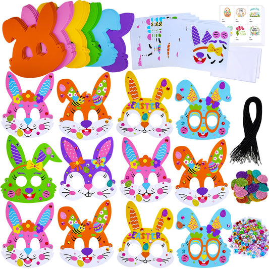 Winlyn 24 Sets Easter Bunny Masks Craft Kits DIY Foam Easter Bunny Party Mask Art Sets Bunny Face Stickers Arts and Crafts for Kids Party Favors Spring Easter Classroom Activities Art Project