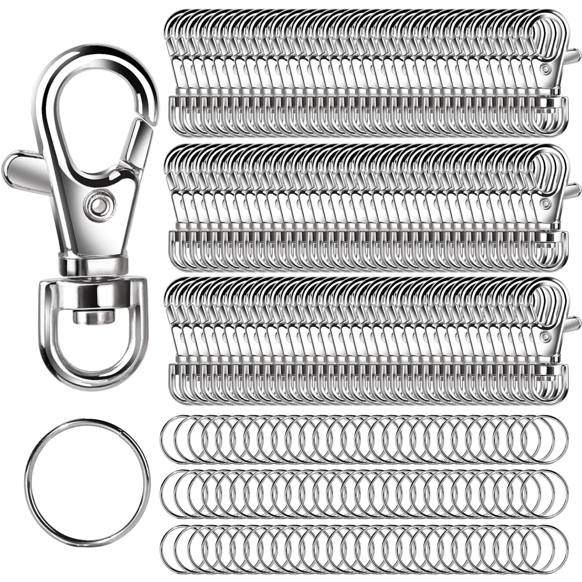 LEOBRO 240PCS Lobster Claw Clasps and Key Rings, Keychain Making Kit, 120PCS Keychain Clips and 120PCS Key Chain Ring, for Keychains, Lanyard, Jewelry Making, Art Crafts, Silver