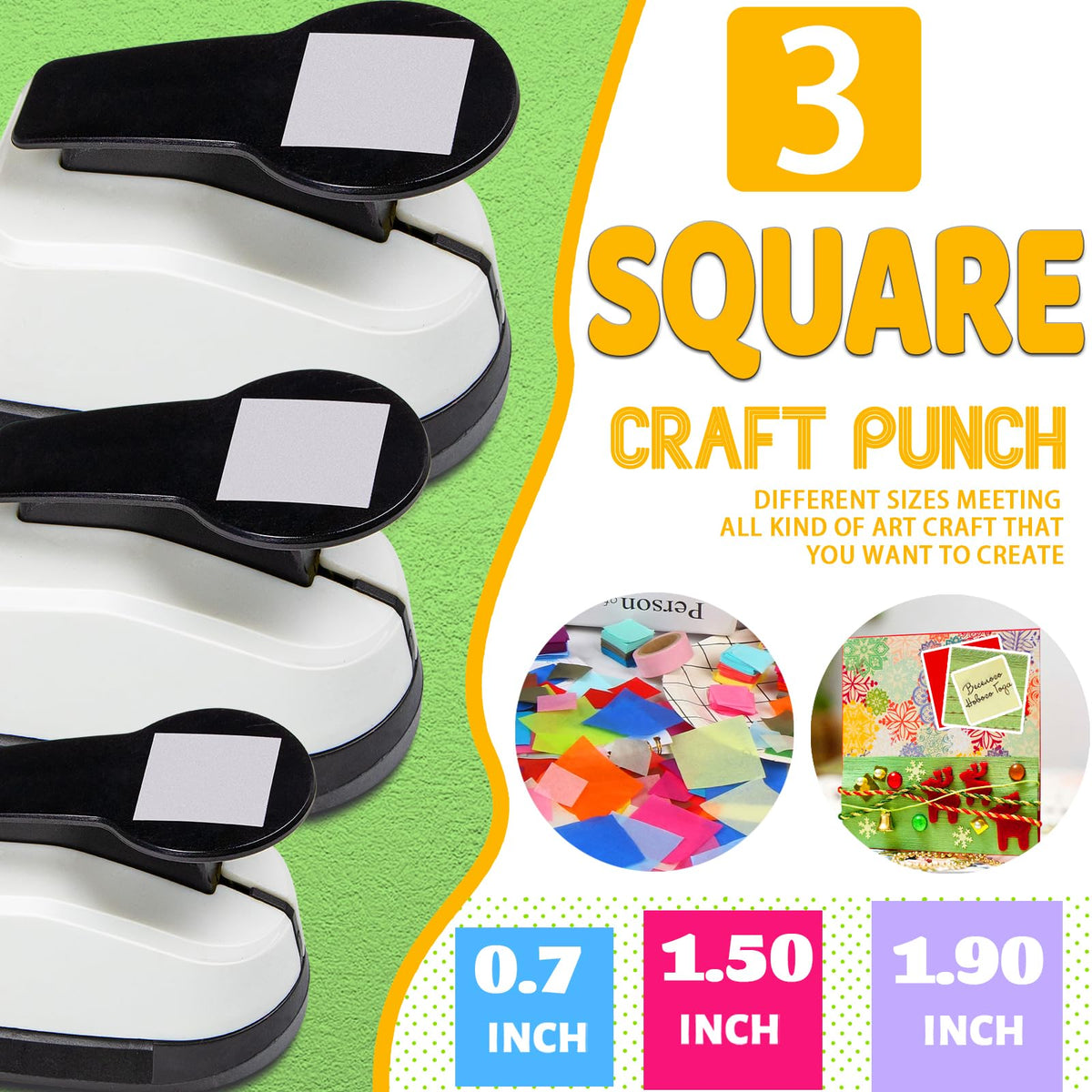 Square Hole Puncher Square Paper Punch Shape Punches for Paper Crafts 0.7 inch Papers Punches 1.5 Squares Punch 1.9 Crafts Puncher for Scrapbooking Card Making