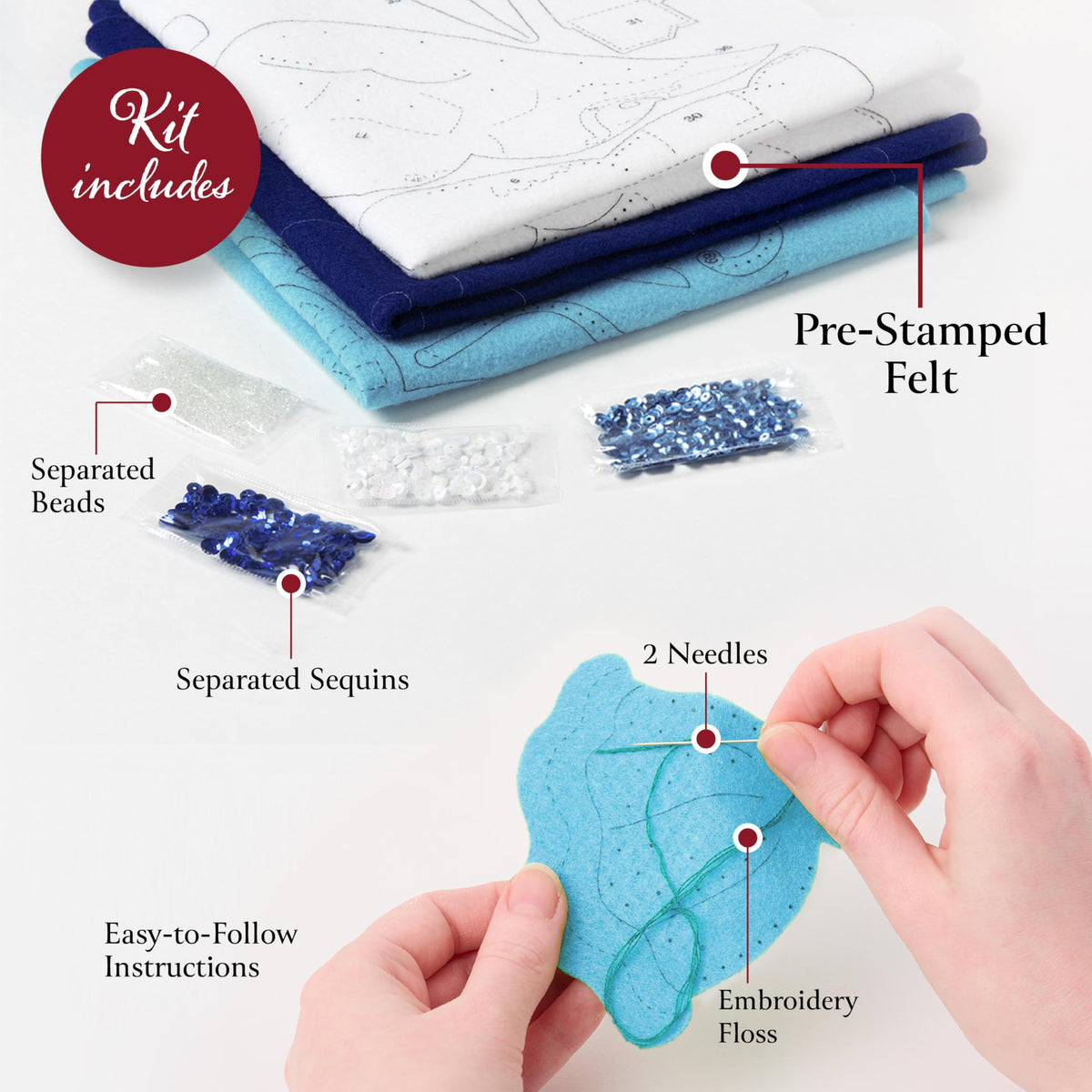 Bucilla Felt Applique Wreath Making Kit, Winter Blue Poinsettia, Perfect for DIY Arts and Crafts