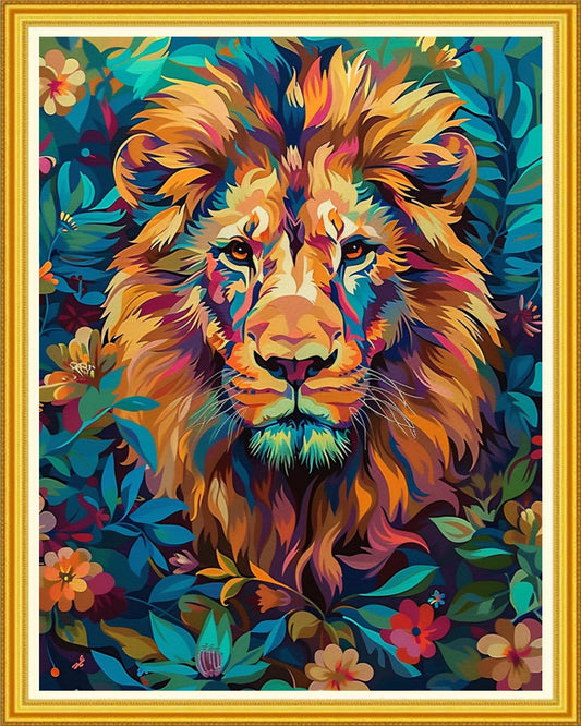 Magxvouy Cross Stitch Kits Stamped Full Range of Embroidery Kits,Cross Stitch Patterns Needlework Kits for Beginners 11CT Printed Kits&Colorful Lion 16x20 inch