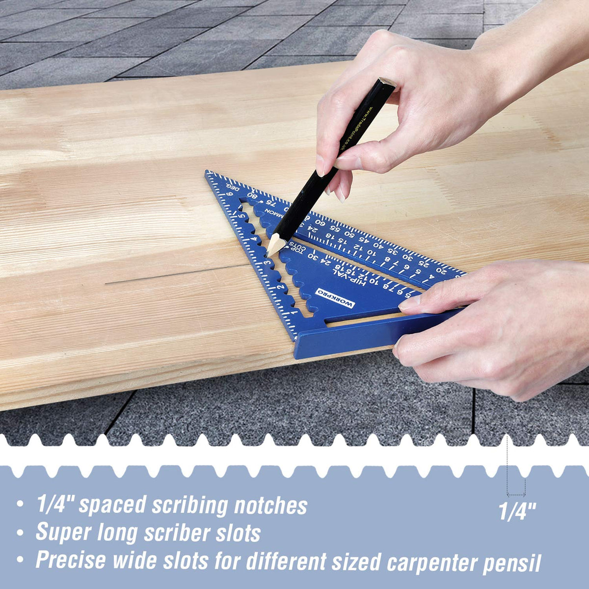 WORKPRO Aluminum Alloy Carpenter Square and Zinc-Alloy Square Ruler Set - 7 in. Rafter Layout Tool and 12 in. Combination Square Combo