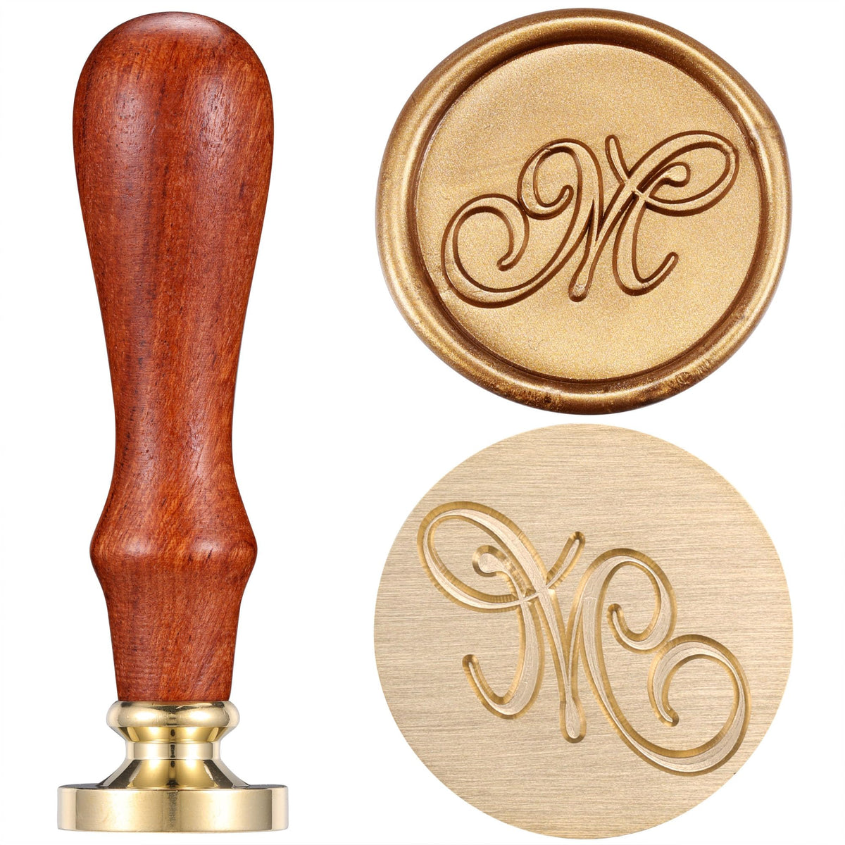 Yoption Wax Seal Kit, Vintage Handwriting Initial Alphabet Stamp with 120 Antique Gold Sealing Wax Beads for Wedding Invitation Gift Envelopes Wrap Christmas Card - Letter M