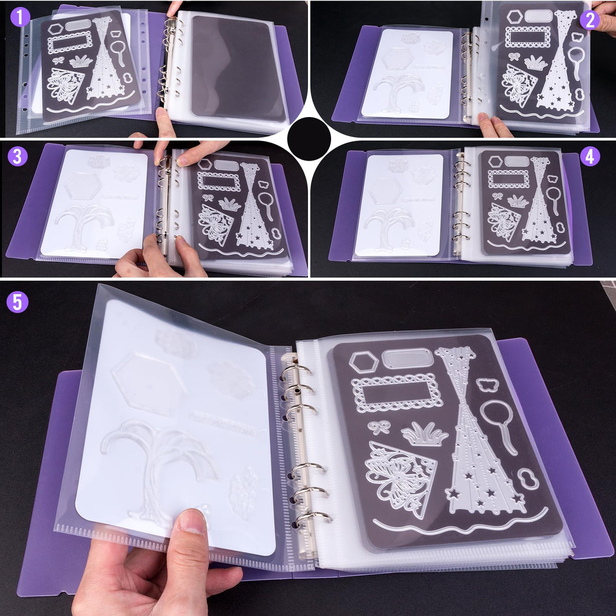UNIMEIX 12 Pcs Magnetic Sheets for Die Storage with 1 Binder Cover, Stamp and Die Storage Pockets Die Cut Storage for Card Making Supplies(0.8 mm Thickness, Purple)