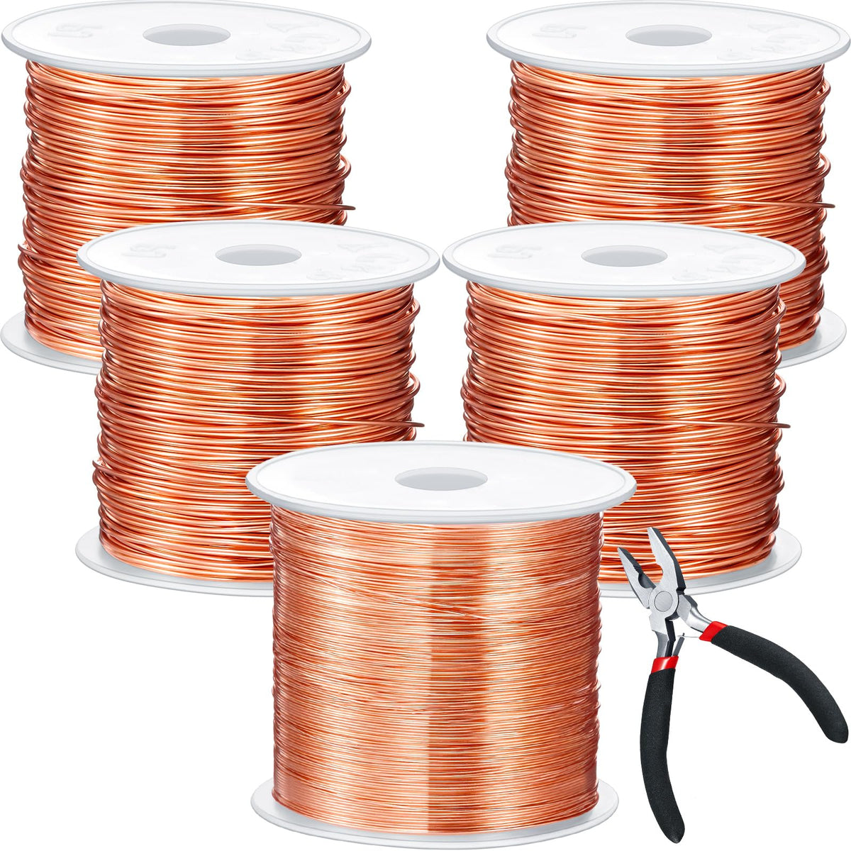 Funrous 5 Rolls 5 Size Jewelry Wire 18, 20, 22, 24, 26 Gauge Copper Wire Kit Jewelry Beading Bendable Craft Metal for Making Crafts, Sculpting with a Pliers(Copper)