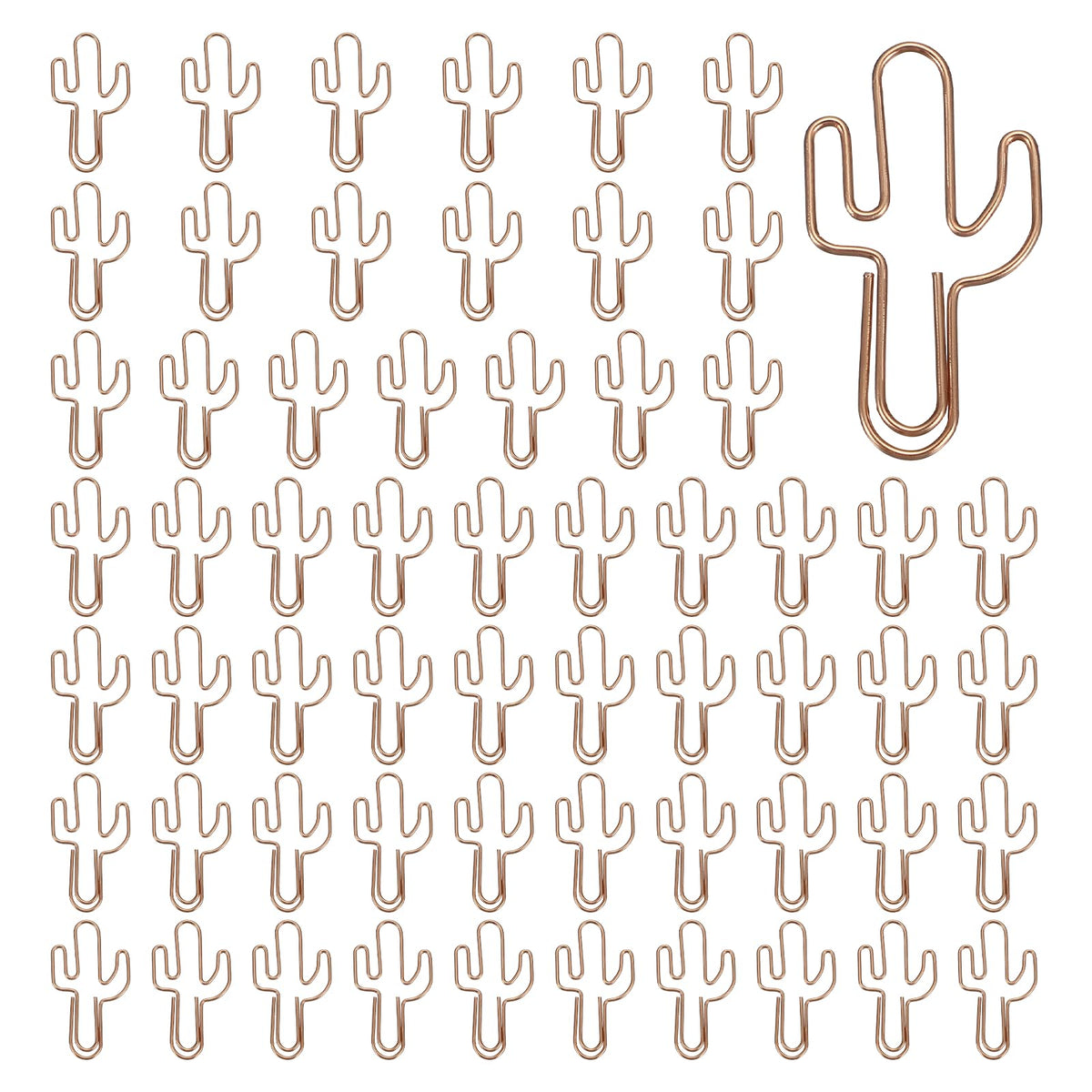 PATIKIL 60Pcs Paper Clip, Cactus Shape Metal Paper Clip Rust-Proof Small Cute Lovely Decorative Bookmarks for Notebook Document Office Home Supplies, Rose Gold