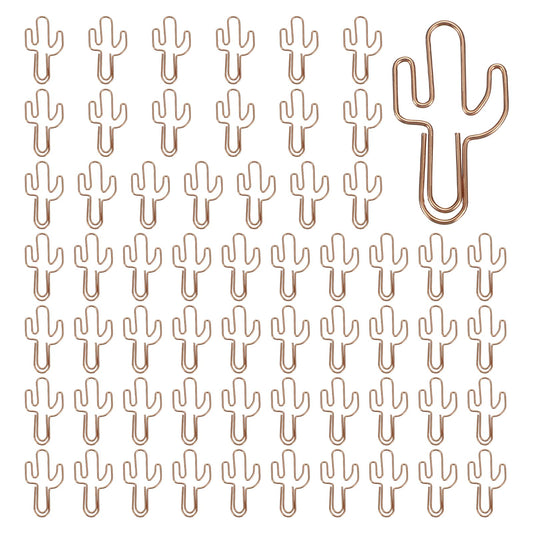 PATIKIL 60Pcs Paper Clip, Cactus Shape Metal Paper Clip Rust-Proof Small Cute Lovely Decorative Bookmarks for Notebook Document Office Home Supplies, Rose Gold
