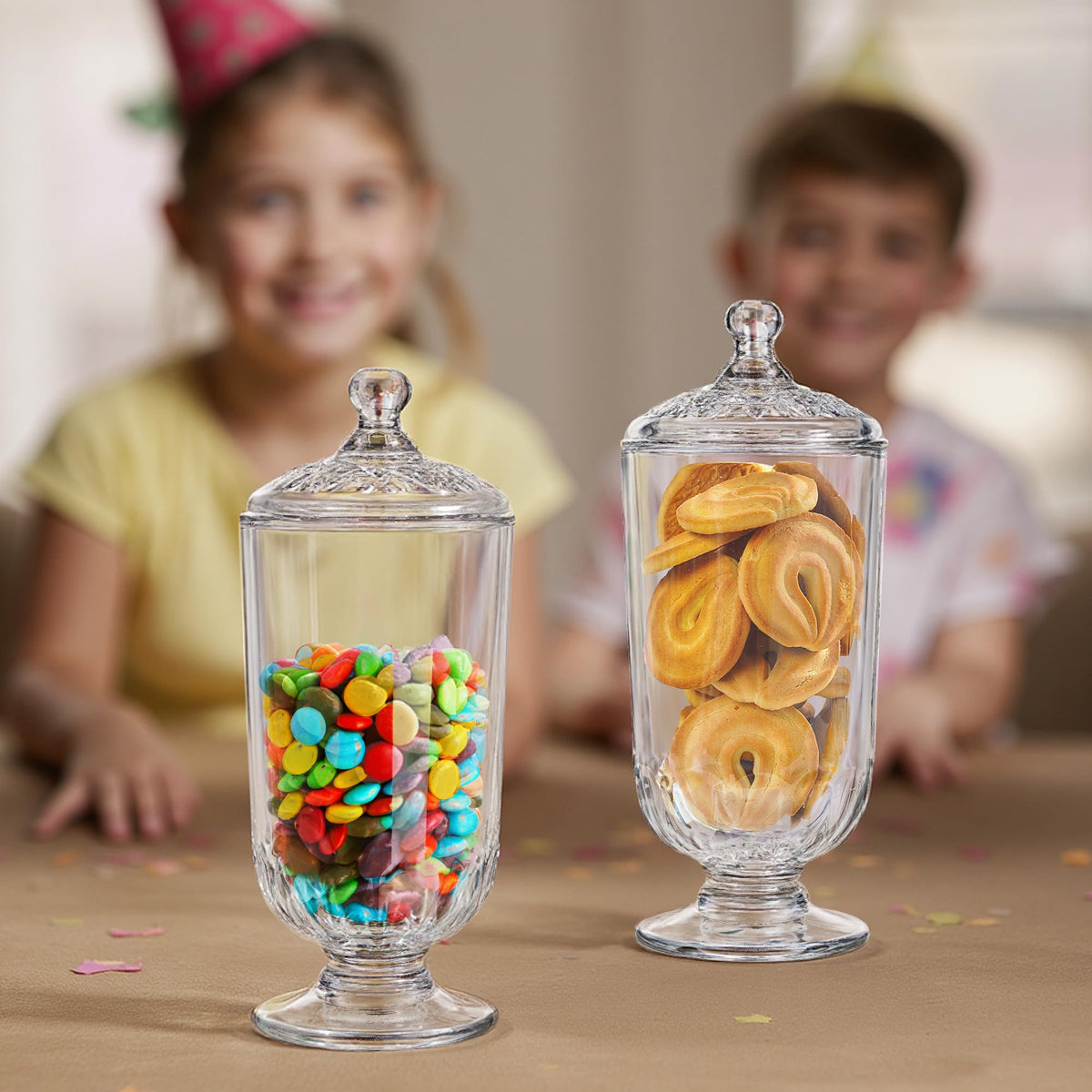 2 Pack 24oz Clear Glass Candy Jars with Lids Glass Decorative Storage Jar for Candy Buffet, Wedding Favors, Baby Shower, Party Decor, DIY Crafts