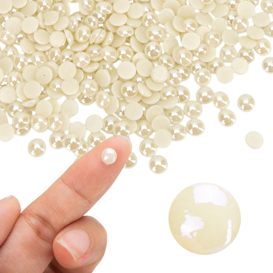 500Pcs Hotfix Flat Back Pearls Rhinestones, 6mm Ivory Half Round Pearl, Iron On Flatback Strass Stones for Home DIY Embellishment Shoes, Professional Nail Art, Face Makeup and Craft Y3700