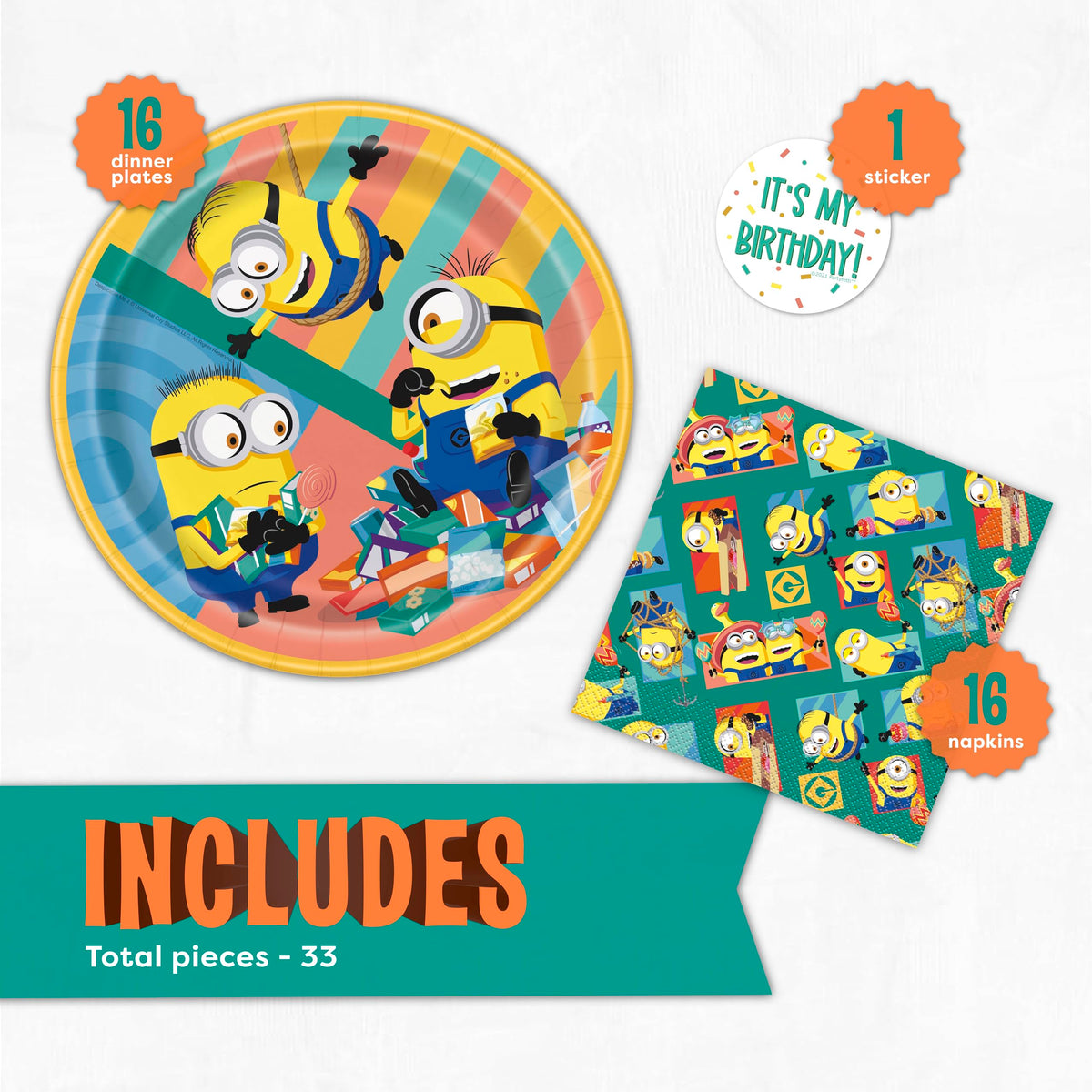 Unique Minions Birthday Party Decorations | Plates and Napkins for 16 | Minion Birthday Party Decorations | Officially Licensed