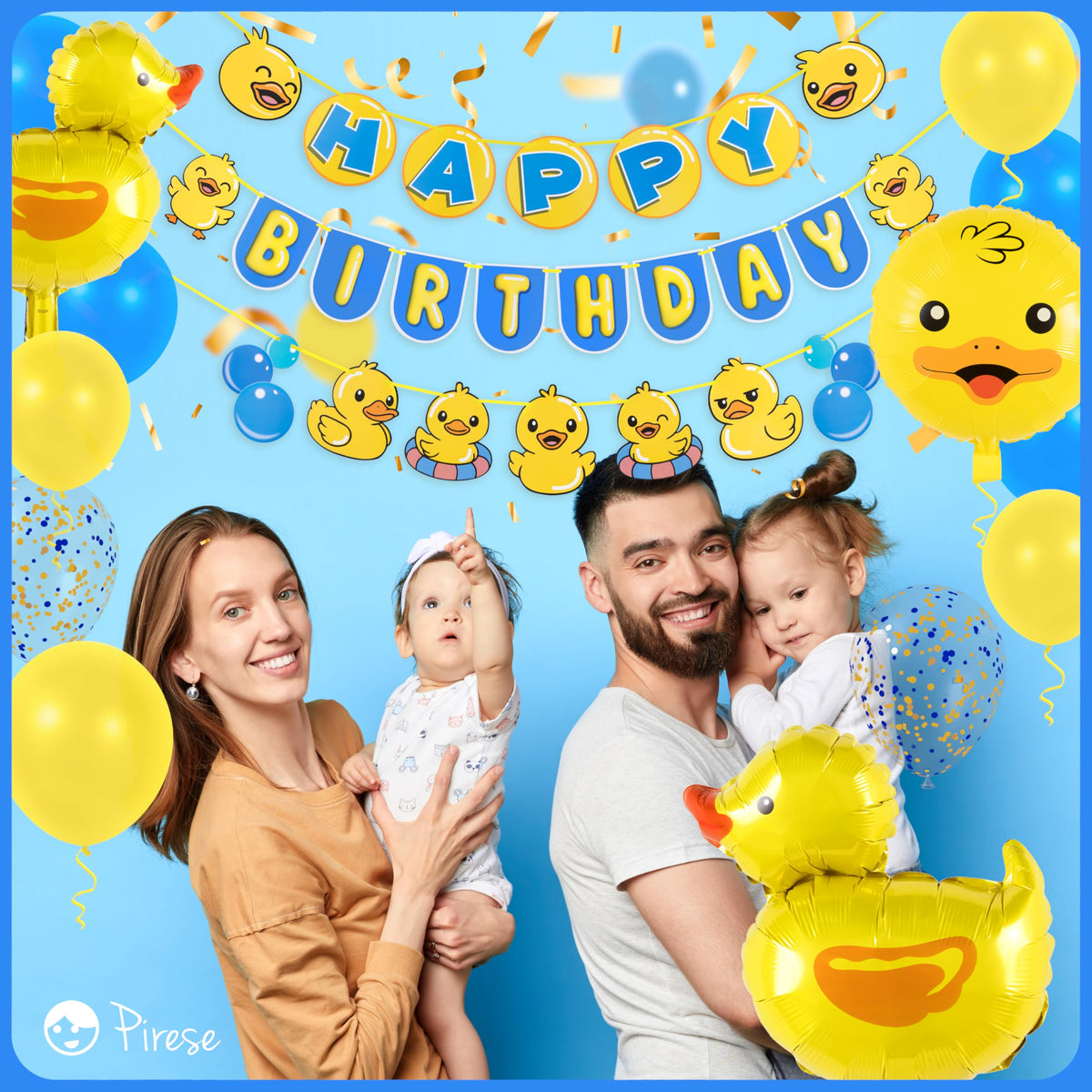 Pirese Rubber Duck Birthday Decorations Kit, Duck Birthday Banner with Balloons, Pre-Strung Duck Party Decorations for Kids, One Lucky Duck Theme