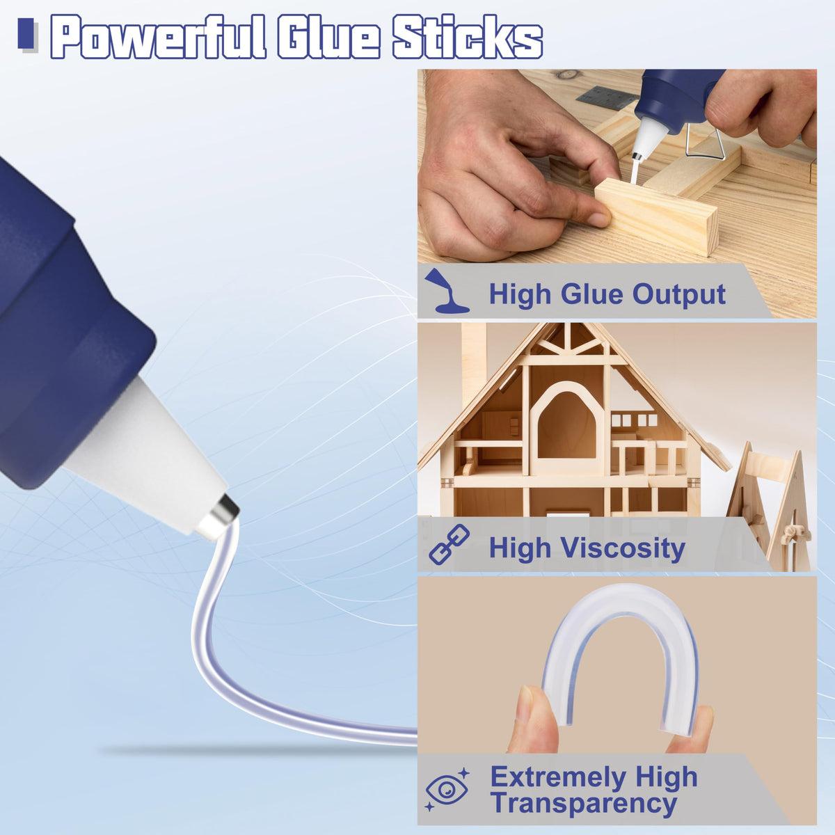 Halobios Hot Glue Gun with Preheating, 20 Glue Sticks, Full Size for DIY Crafts & Home Repairs (40W Blue)