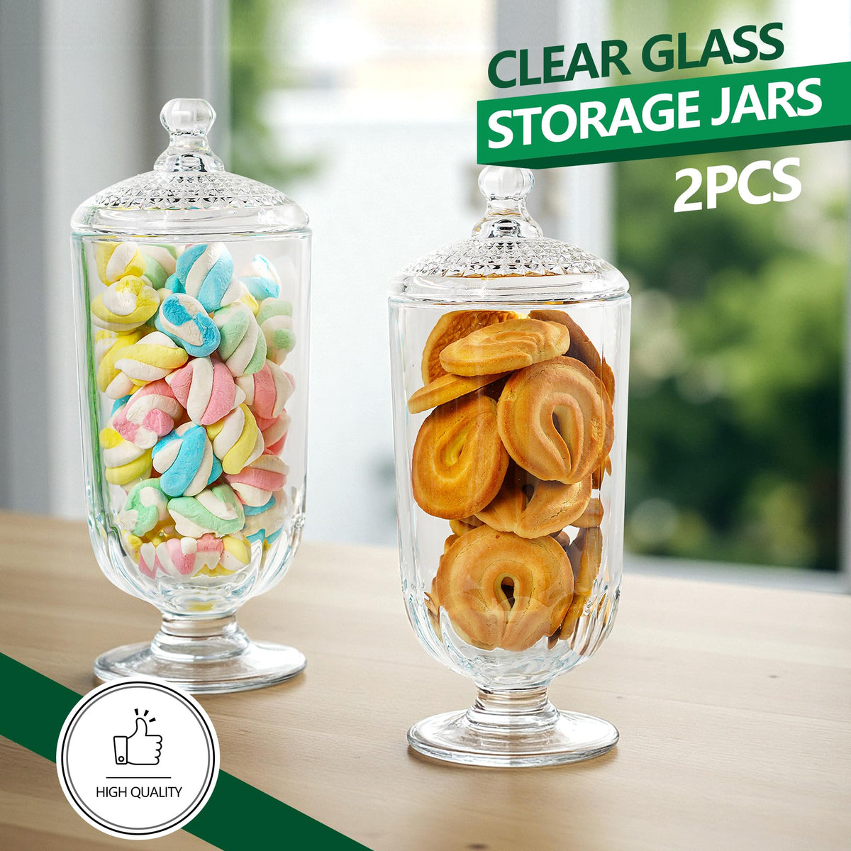 2 Pack 24oz Clear Glass Candy Jars with Lids Glass Decorative Storage Jar for Candy Buffet, Wedding Favors, Baby Shower, Party Decor, DIY Crafts
