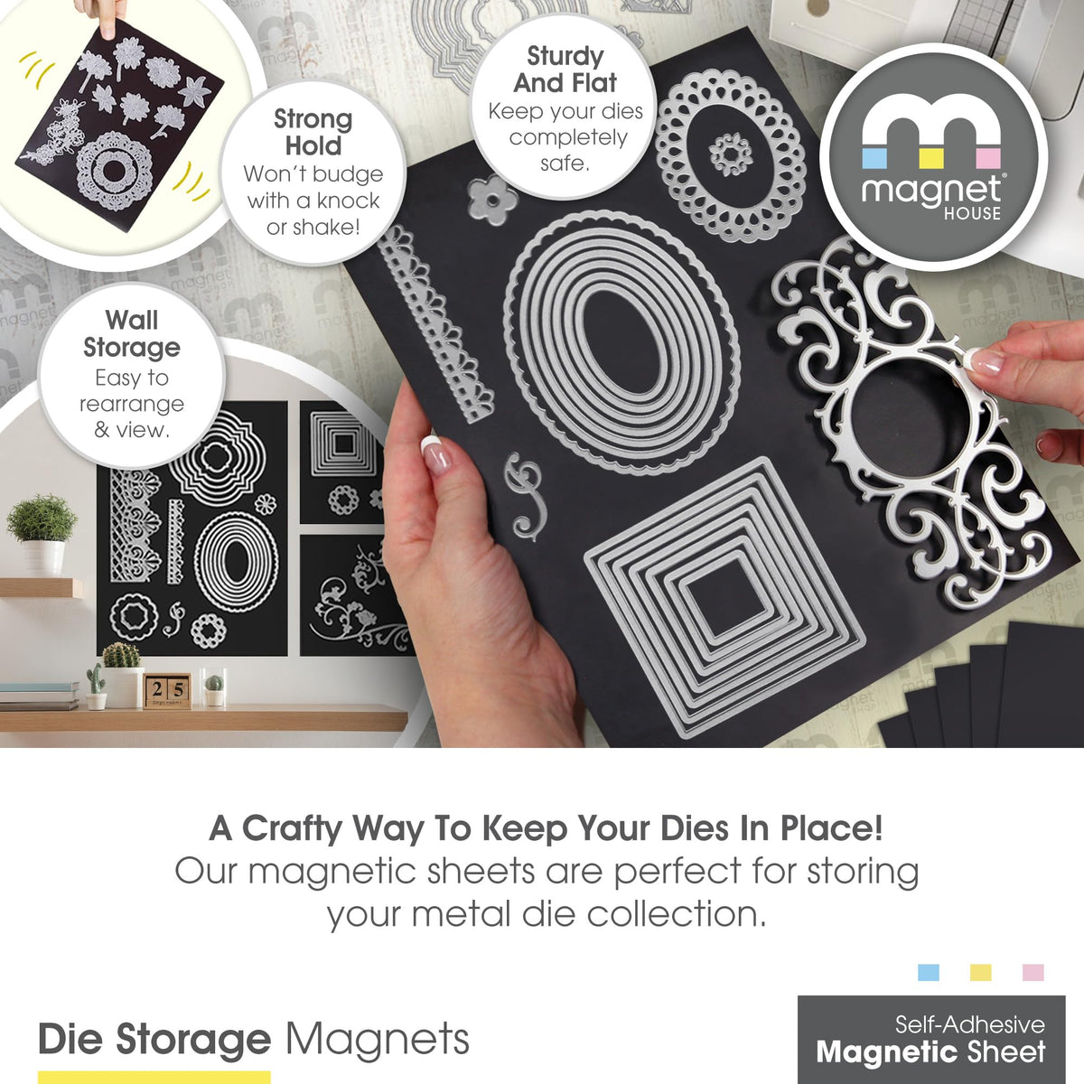 TMS Magnetic Sheet, Tape and Strips with or Without Self-Adhesive Backing for Stickers | Die and Craft Storage | Flexible Rubber Magnet | 10 Sheets | 20mil or 30 mil Thick | 8.5” x 11”