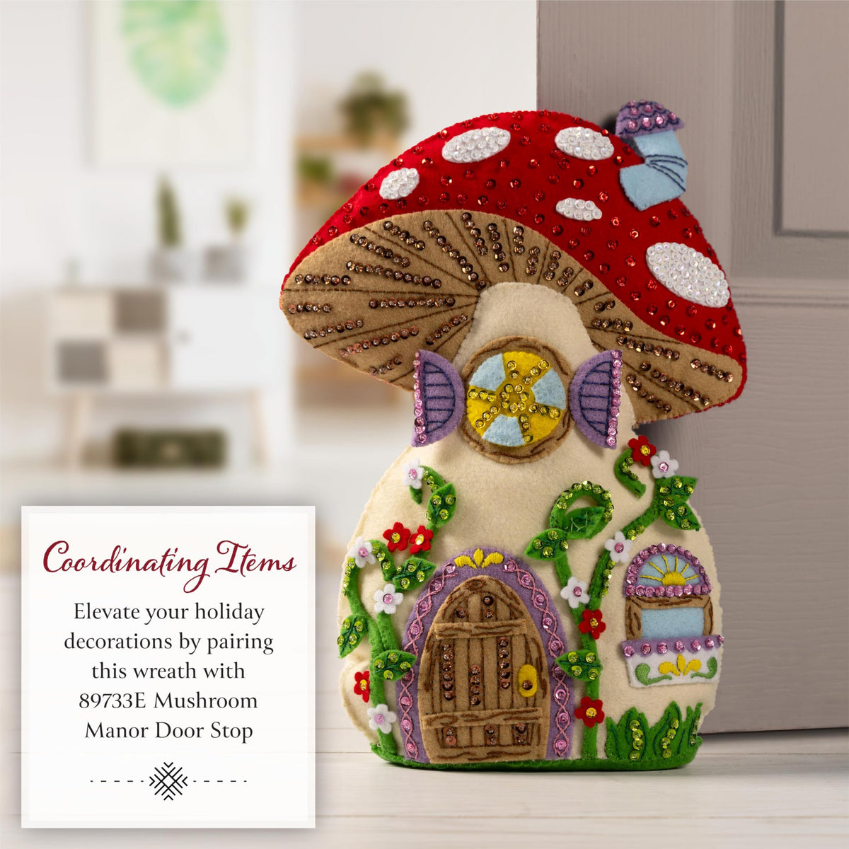 Bucilla Felt Applique Wreath Making Kit, Mushroom Magic, Perfect for DIY Arts and Crafts