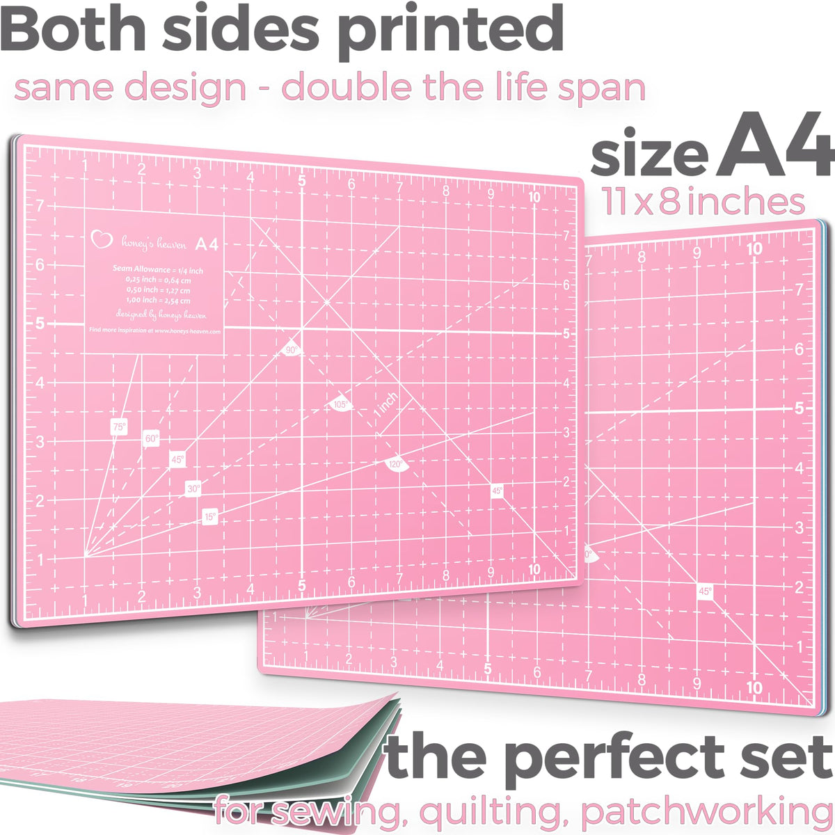 Rotary Cutter Set - Quilting Kit incl. 45mm Fabric Cutter, 5 Replacement Blades, A4 Cutting Mat, Acrylic Ruler and Craft Clips - Ideal for Crafting, Sewing, Patchworking, Crochet & Knitting (Pink, A4)
