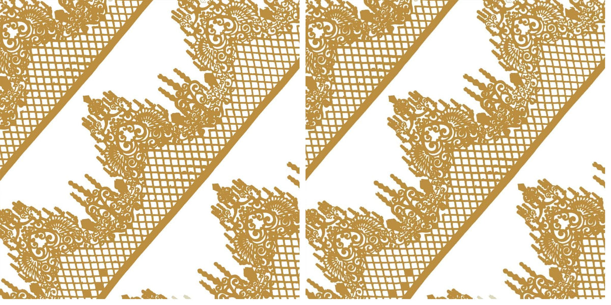 Large Pre-Made Ready to Use Edible Cake Lace Lattice Diamond Scallop Golden 12-inch 10-Piece Set (Pack of 2)