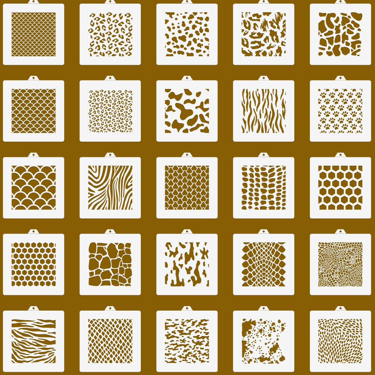 25 Pcs Cookie Stencils for Baking, Honeycomb Mermaid Scale Leopard Tiger Snake Texture & Dog Paw Print Patterns, Royal Icing Airbrush Cake Stencils for DIY Desserts & Party Crafts Reusable