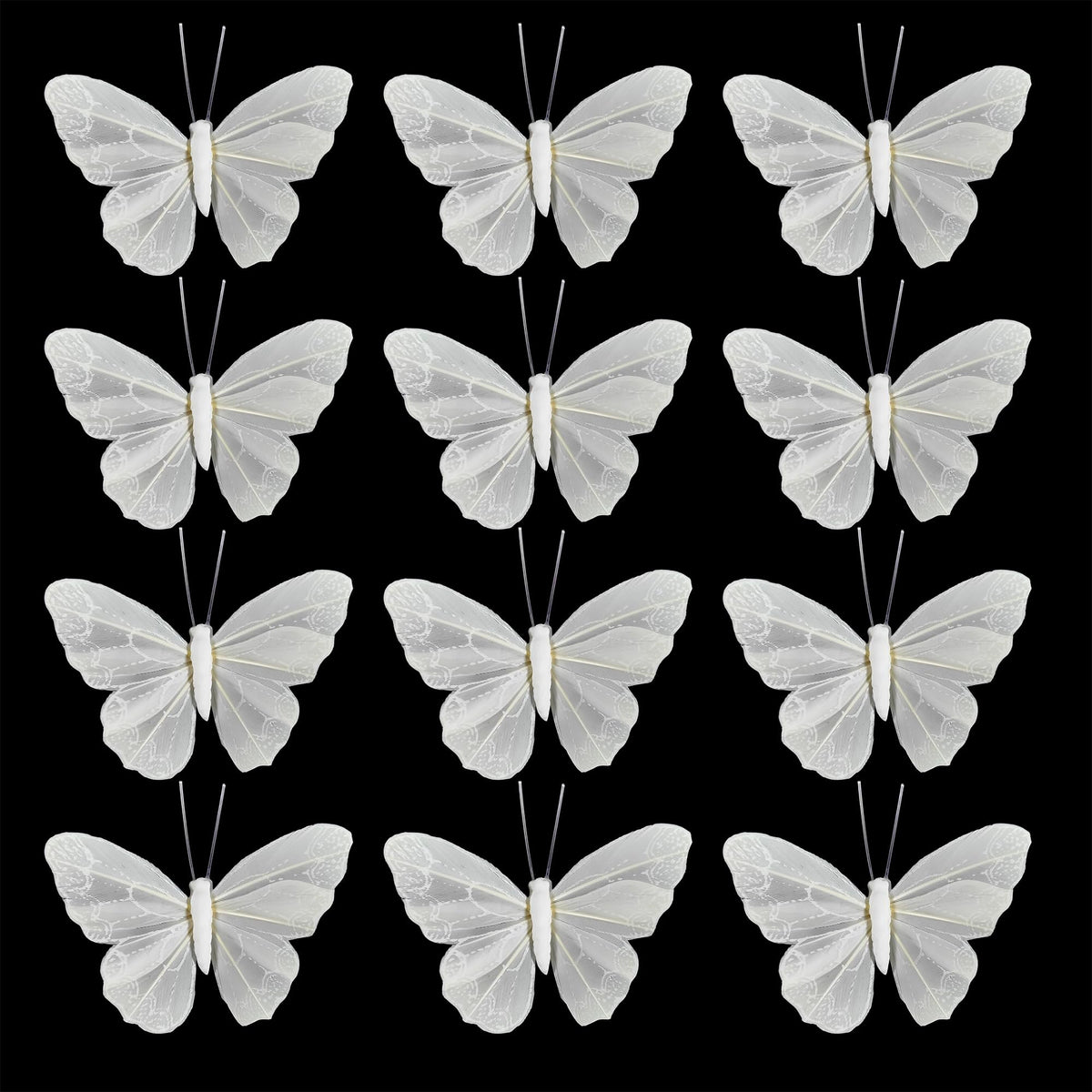 YCHTEWY- Feather Butterfly Decorations Set of 12 pcs White Craft Butterflies on Wire .Party Spring Home Decor Floral Pics…