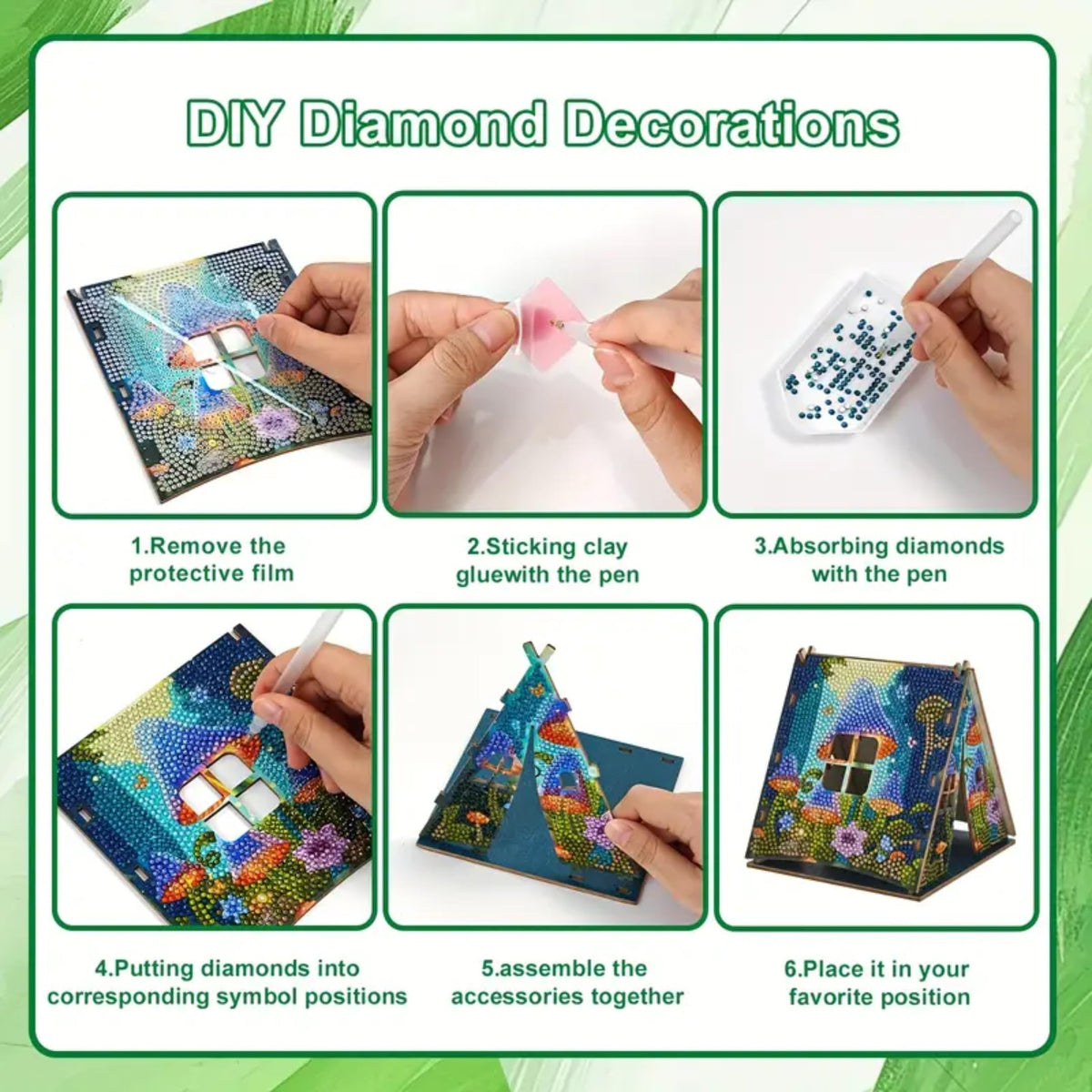 Party Ready 3D Diamond Painting Tent Craft Kit with LED Lights – Full Drill Crystal Mosaic Wood Puzzle, DIY Holiday Decorative Art for Home Display (Starry Night)