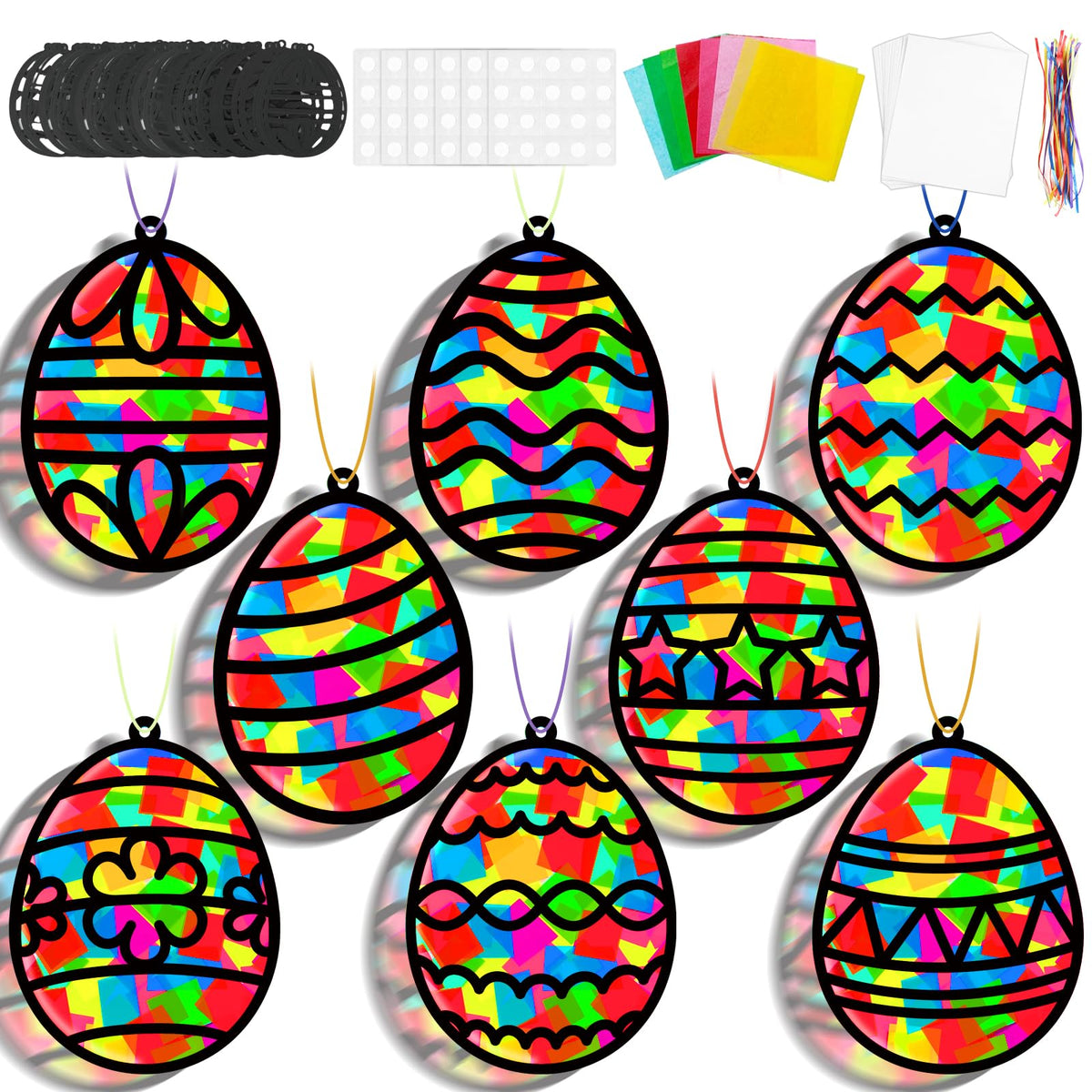 Lonfliness 32 Sets Easter Suncatchers Craft Kit DIY Egg Window Stained Glass Effect Paper Basket Style Home School Classroom Decorations Spring Art Craft Creative Games Activity Project Gift Favor